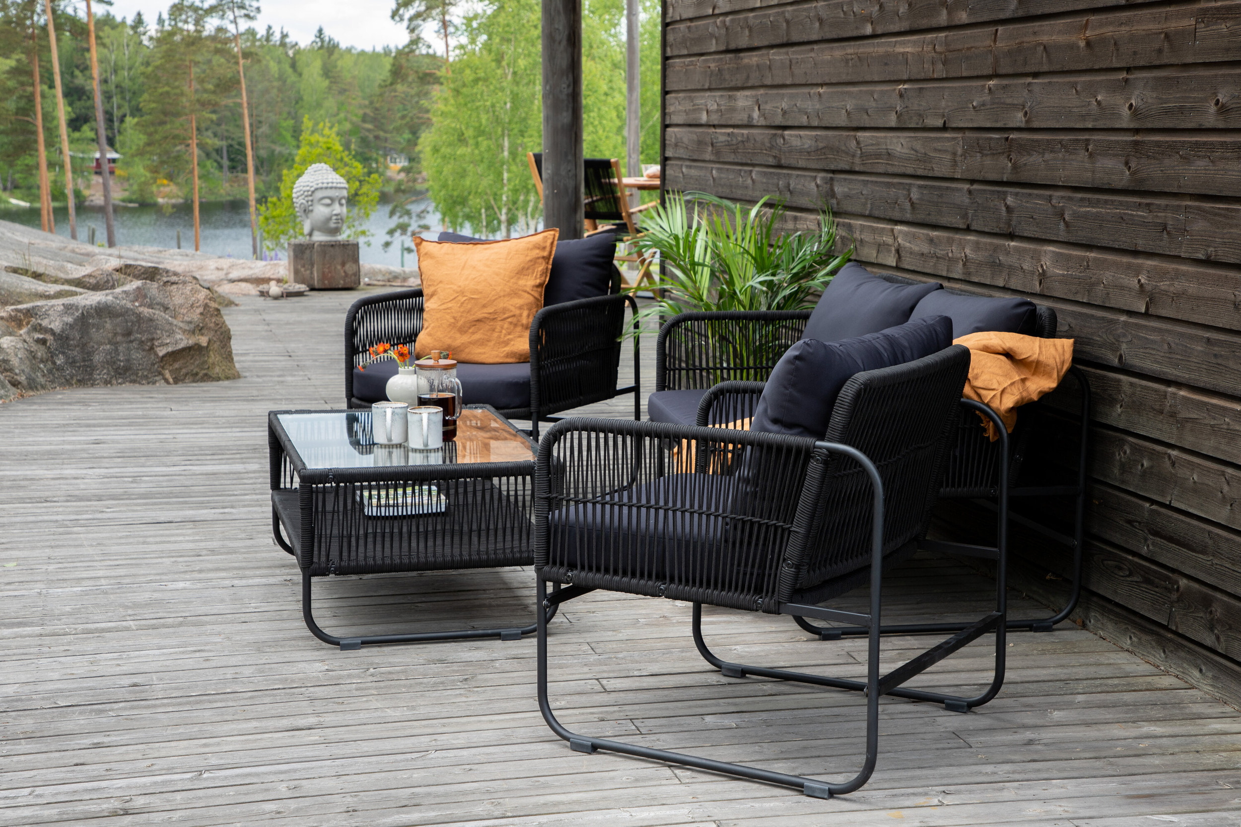 Nohr Loungeset 'Nikia' Met bank, 2 stoelen en tafel, kleur Zwart