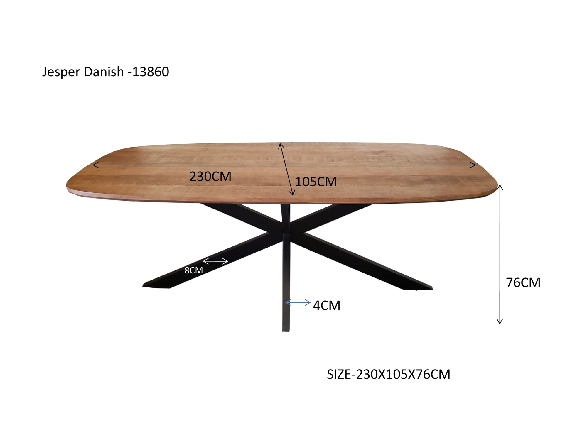 LivingFurn Deens Ovale Eettafel 'Jesper' Mangohout, 230 x 105cm