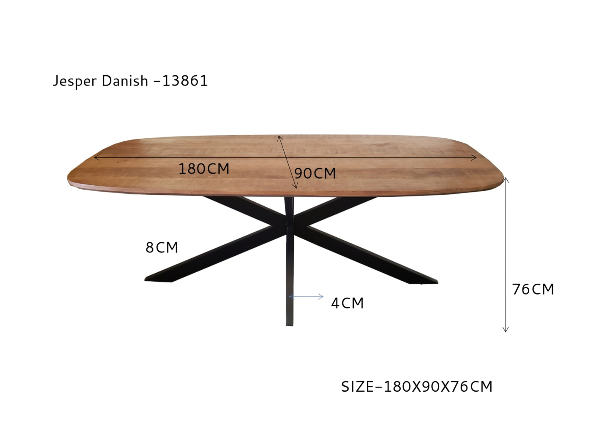 LivingFurn Deens Ovale Eettafel 'Jesper' Mangohout, 180 x 90cm