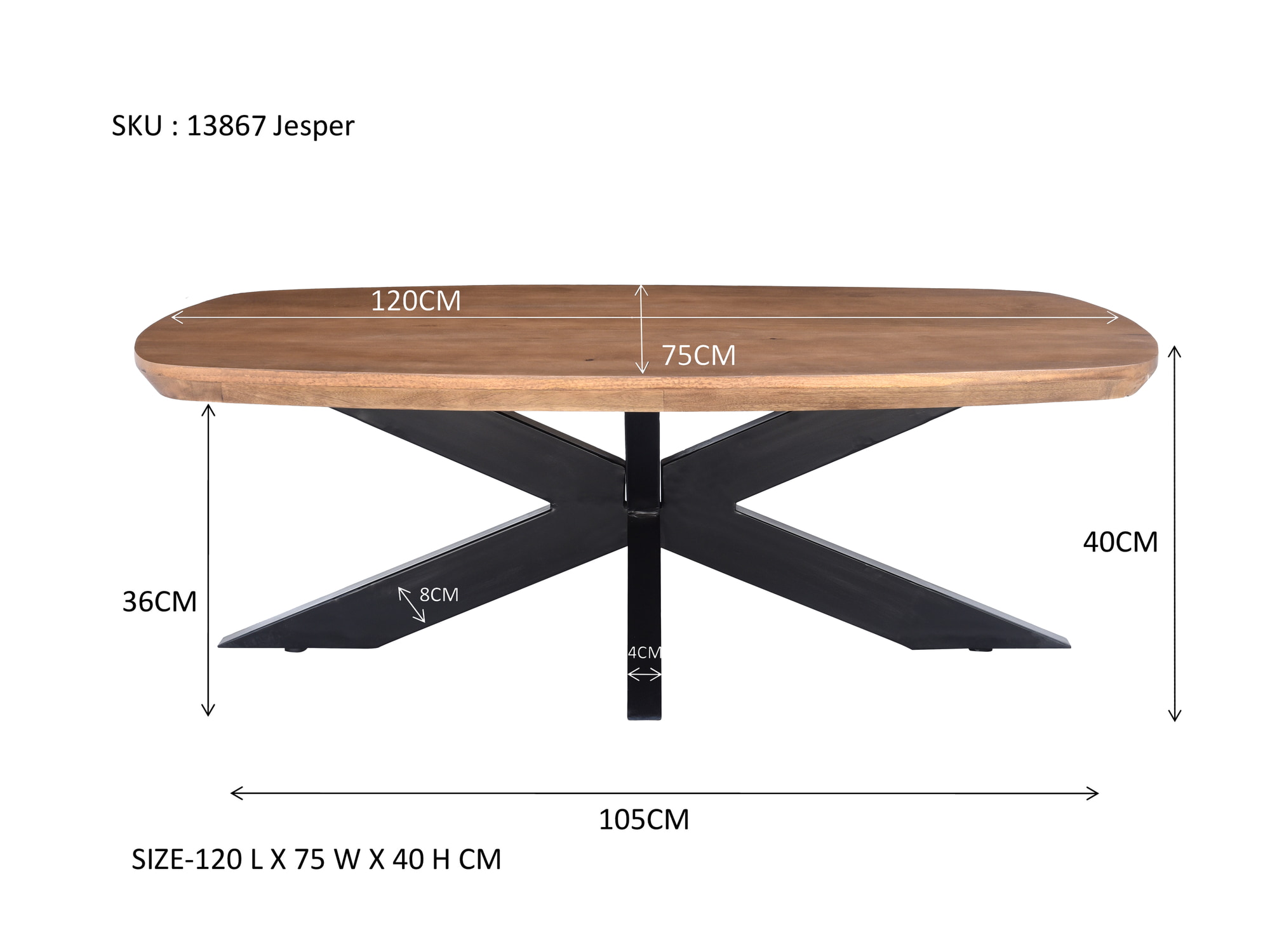 Livingfurn Salontafel 'Jesper' Mangohout, 120 x 75cm, kleur Naturel