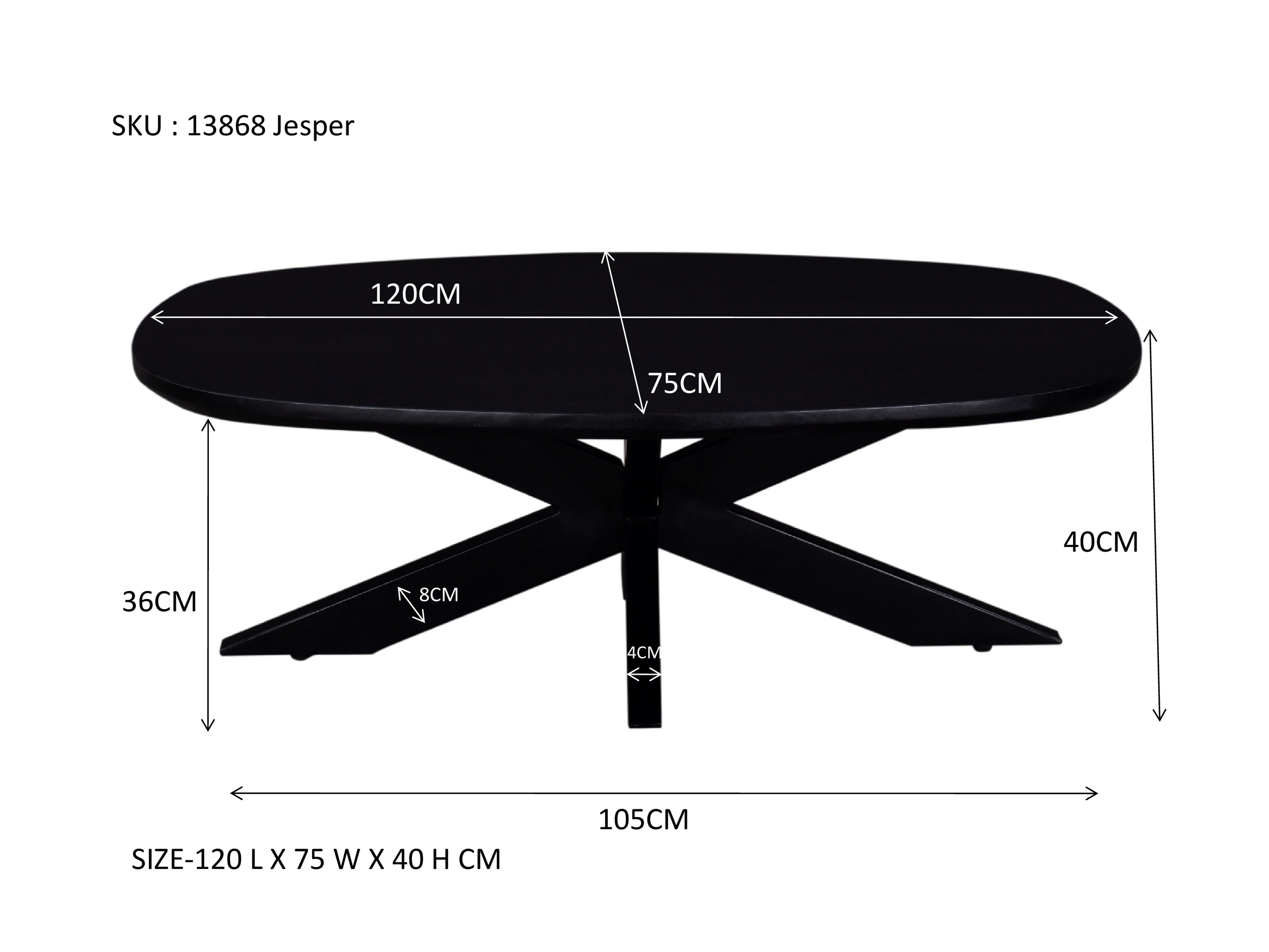 Livingfurn Salontafel 'Jesper' Mangohout, 120 x 75cm, kleur Zwart