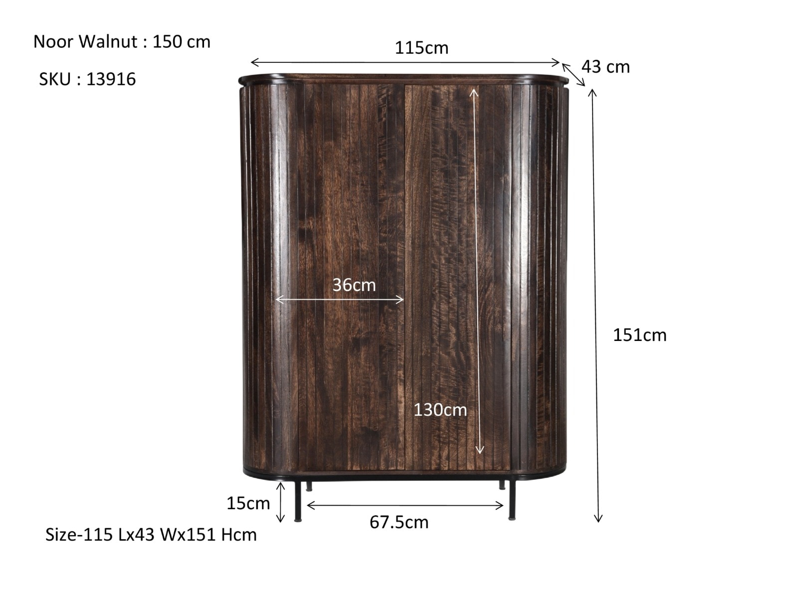 Livingfurn Opbergkast 'Noor' Mangohout, 150 x 115cm, kleur Walnoot