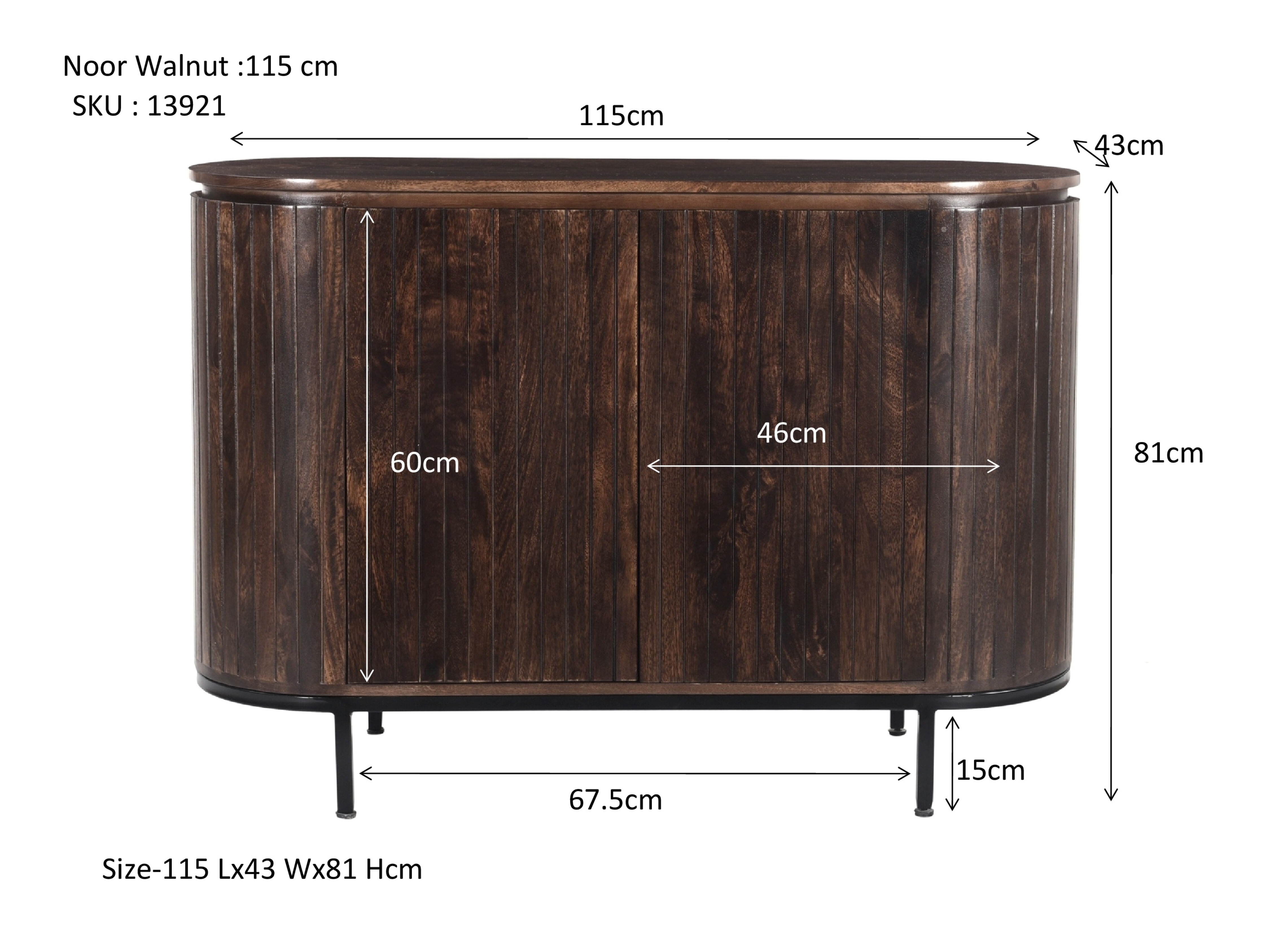Livingfurn Smal Dressoir 'Noor' Mangohout, 115cm, kleur Walnoot