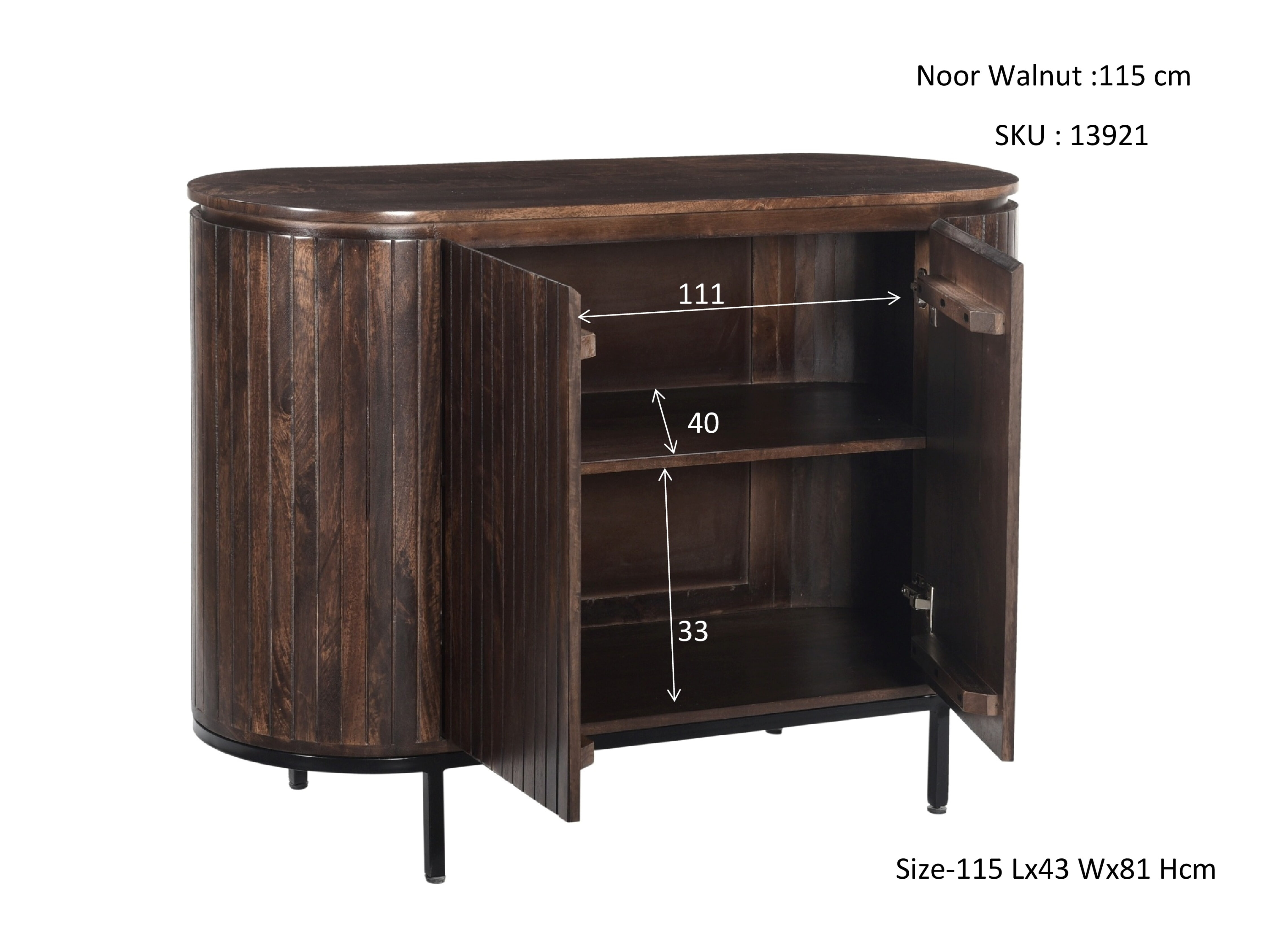 Livingfurn Smal Dressoir 'Noor' Mangohout, 115cm, kleur Walnoot