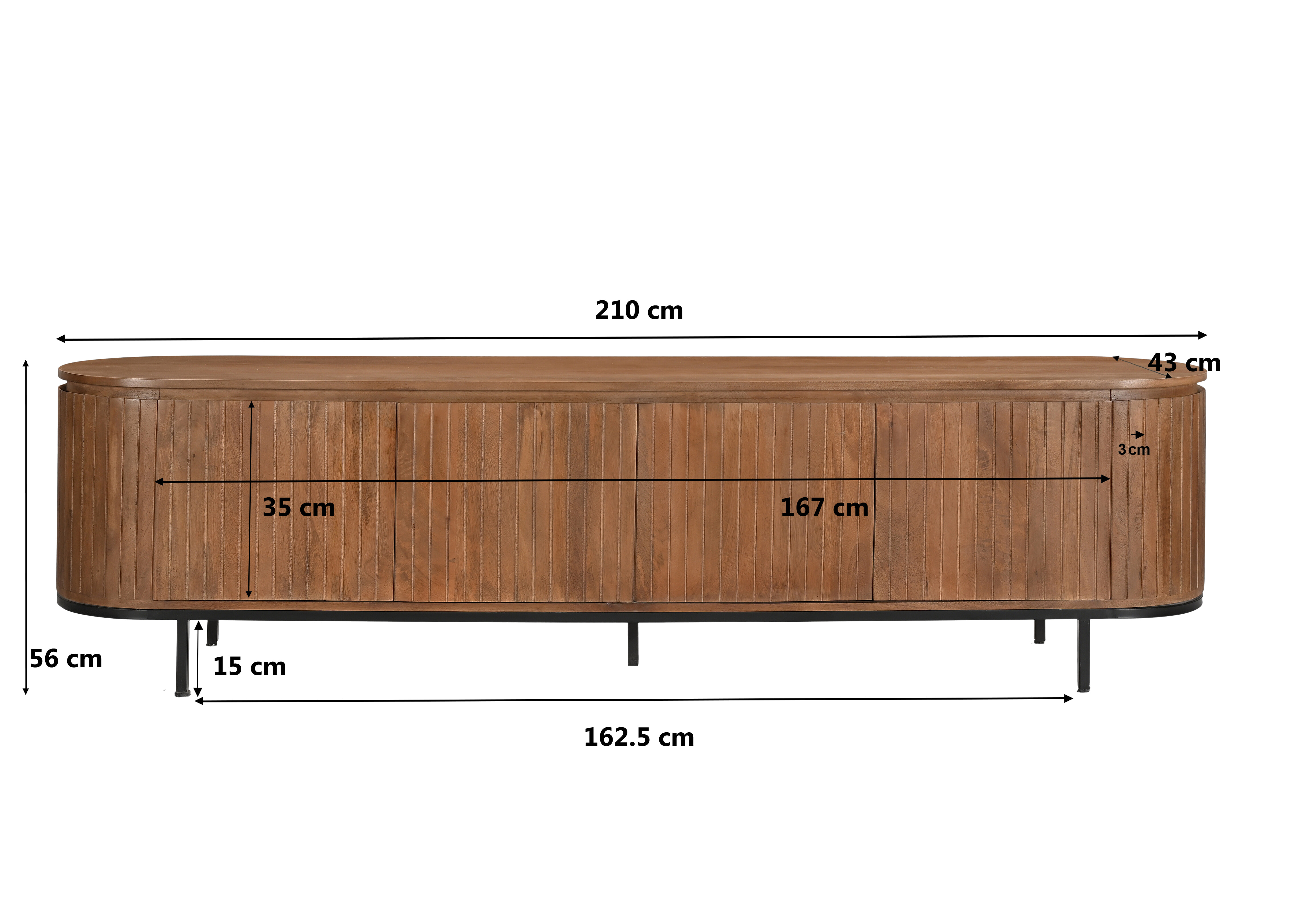 Livingfurn TV-meubel 'Noor' Mangohout, 210cm, kleur Naturel