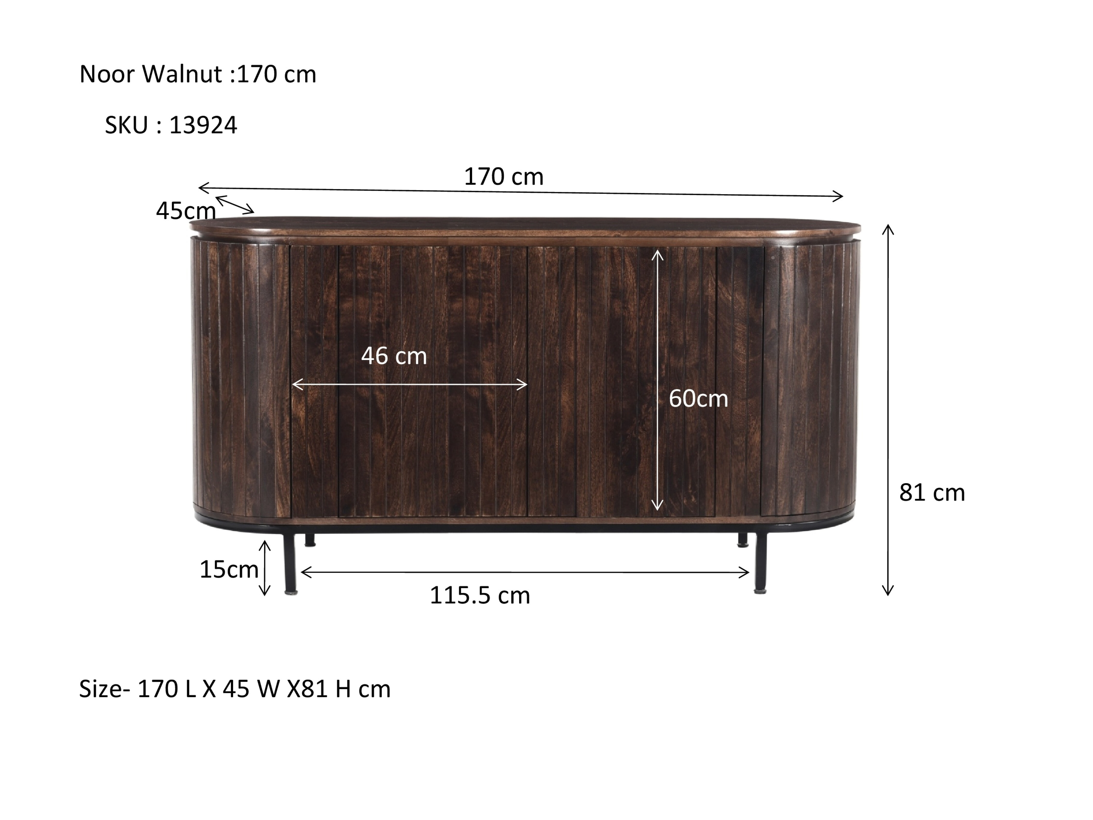 Livingfurn Dressoir 'Noor' Mangohout, 170cm, kleur Walnoot