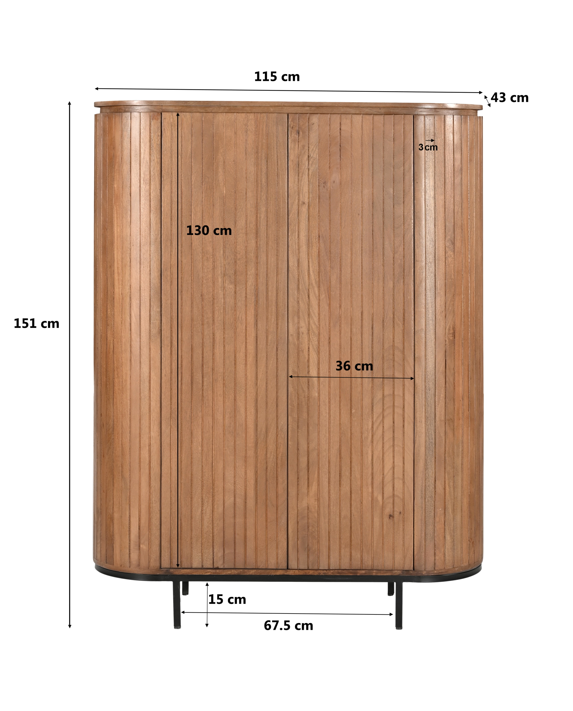 Livingfurn Opbergkast 'Noor' Mangohout, 150 x 115cm, kleur Naturel