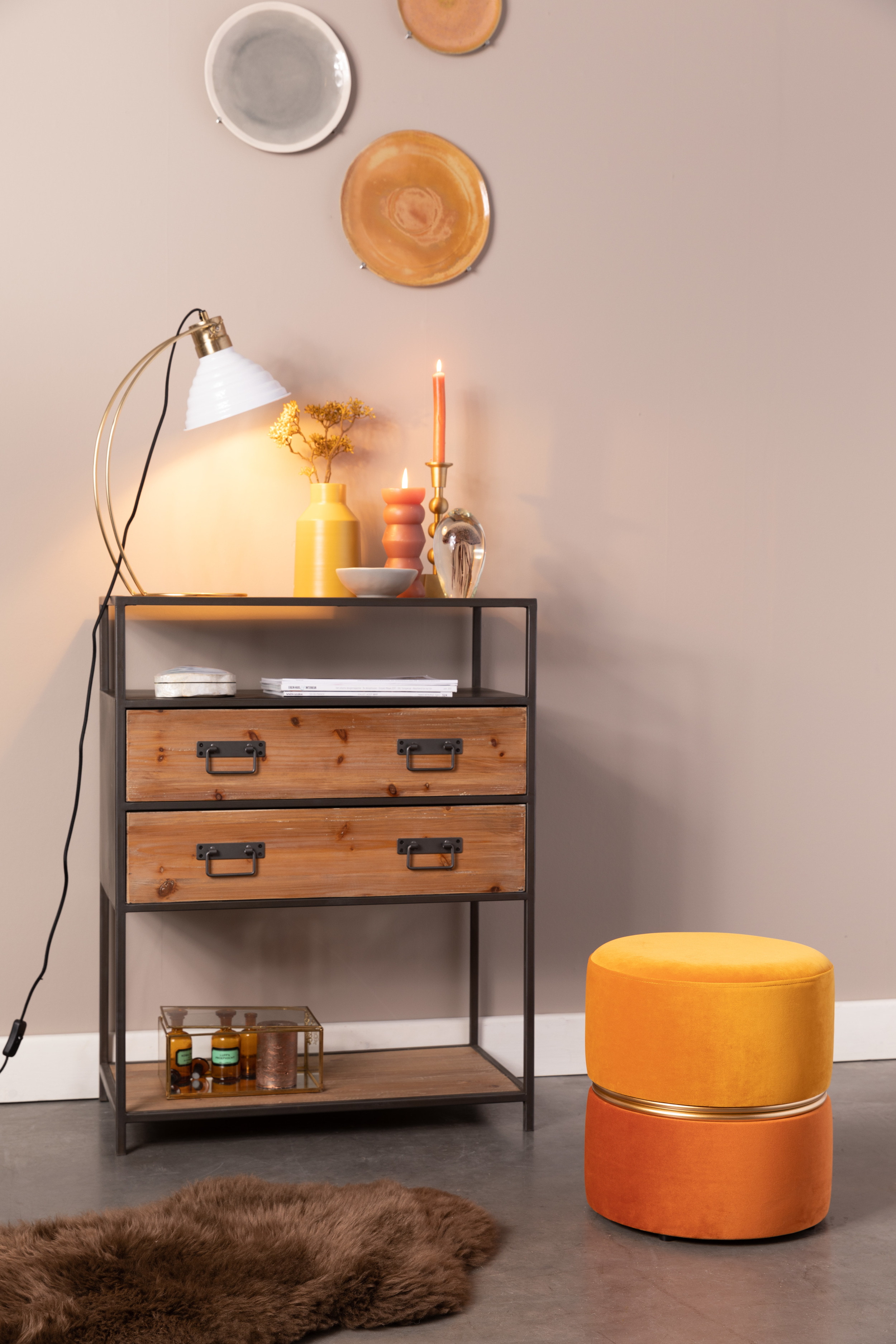 ZILT Poef 'Bubbly', Velvet, kleur Oranje