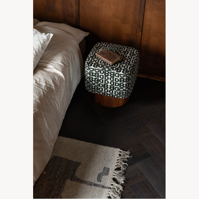 HAKU Möbel Stool gold, motif, MDF, metal, textile fabric - Size: H 40 cm x 48 cm, Style: Bohemian HAKU Möbel Stool gold, motif, MDF, metal, textile fabric - Size: H 40 cm x 48 cm, Style: Bohemian