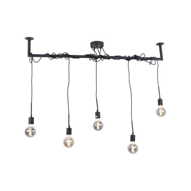 Urban Interiors Hanglamp 'Bar' 5-lamps, kleur Zwart