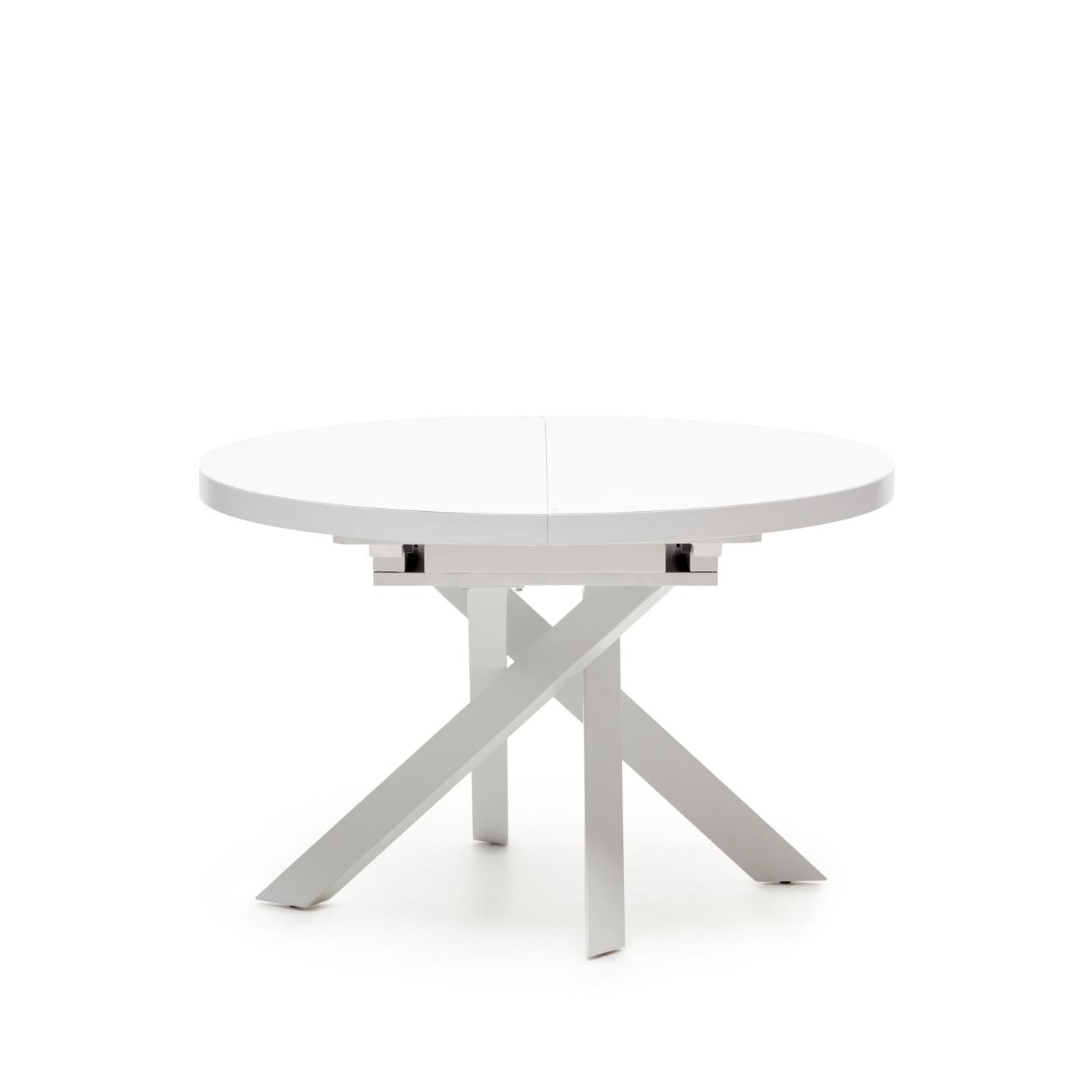 Kave Home Uitschuifbare Ronde Eettafel 'Vashti' Glas, 120-160 x 120cm, kleur Wit