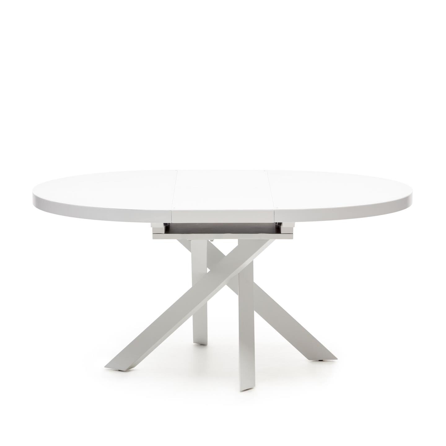 Kave Home Uitschuifbare Ronde Eettafel 'Vashti' Glas, 120-160 x 120cm, kleur Wit