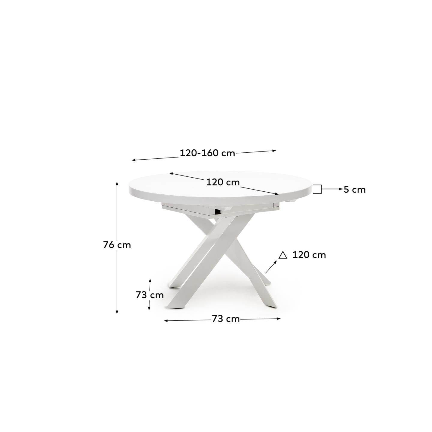 Kave Home Uitschuifbare Ronde Eettafel 'Vashti' Glas, 120-160 x 120cm, kleur Wit