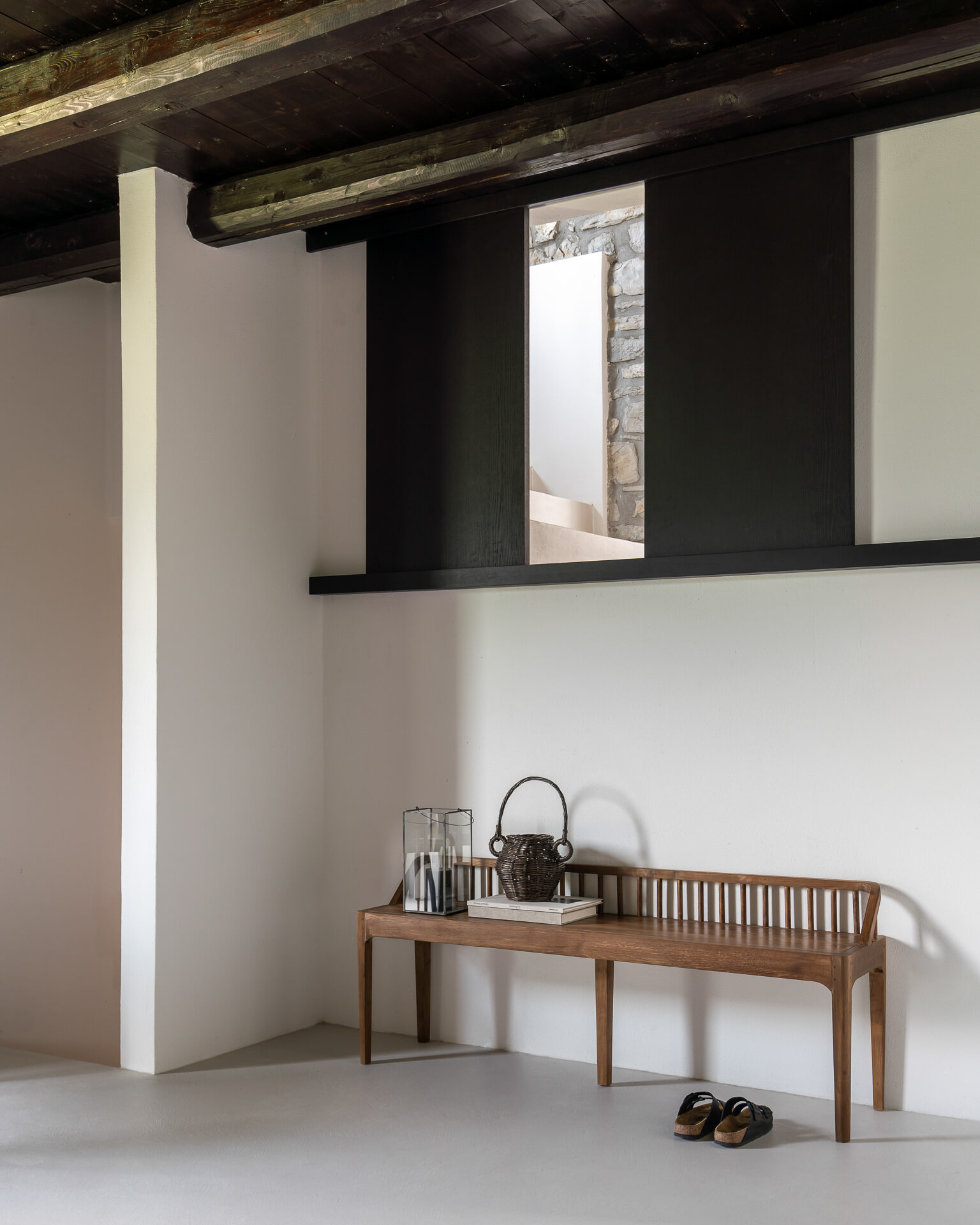 Ethnicraft Eetkamerbank 'Spindle' Gerecycled Teakhout, 150cm, kleur Bruin