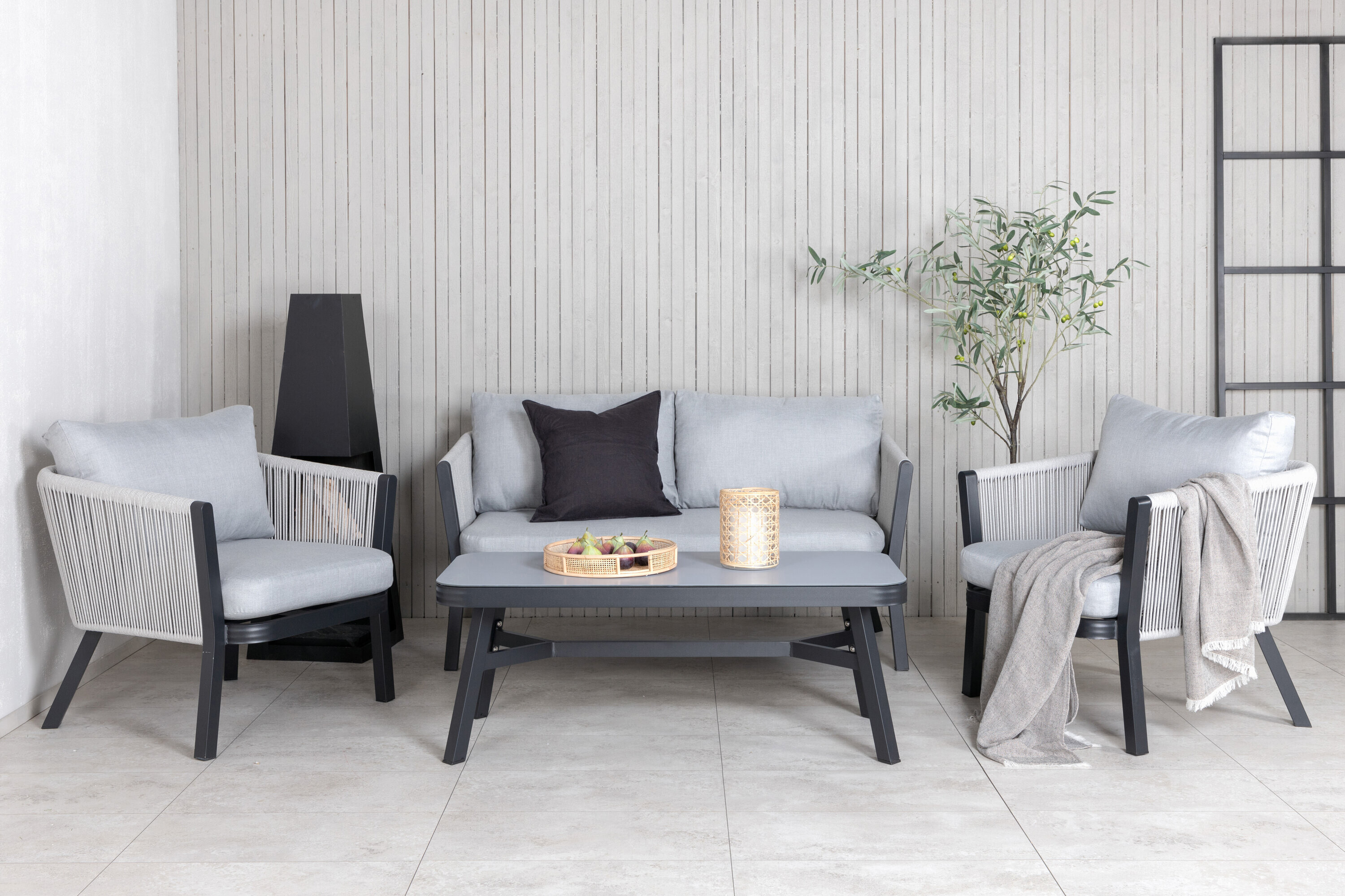 Nohr Loungeset Sauel Met bank, 2 stoelen en tafel - Grijs/Zwart