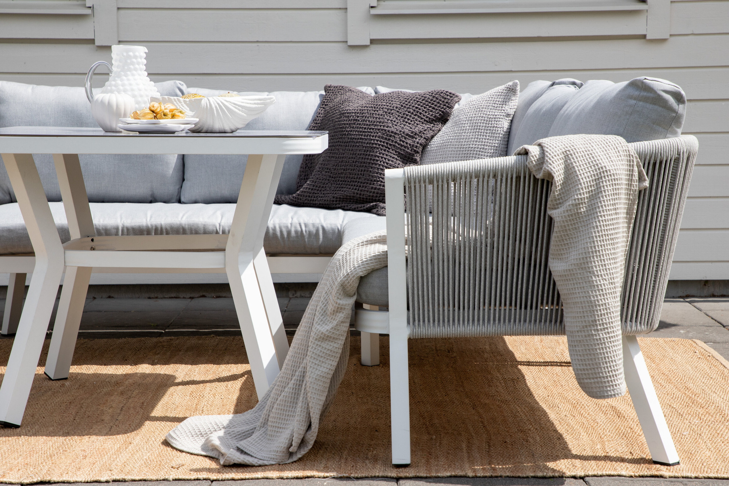 Nohr Loungeset 'Sauel' Met hoekbank en tafel, kleur Grijs/Wit
