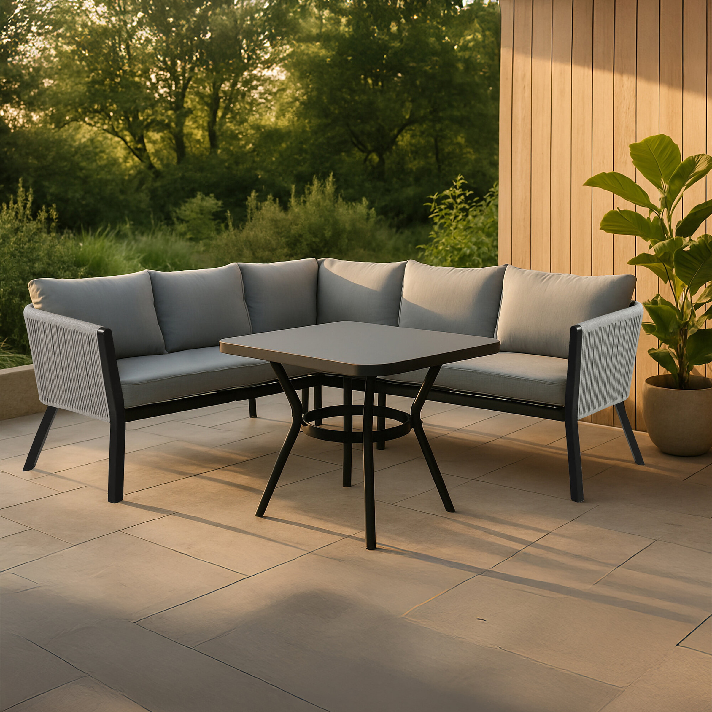 Nohr Loungeset 'Sauel' Met hoekbank en tafel, kleur Grijs/Zwart