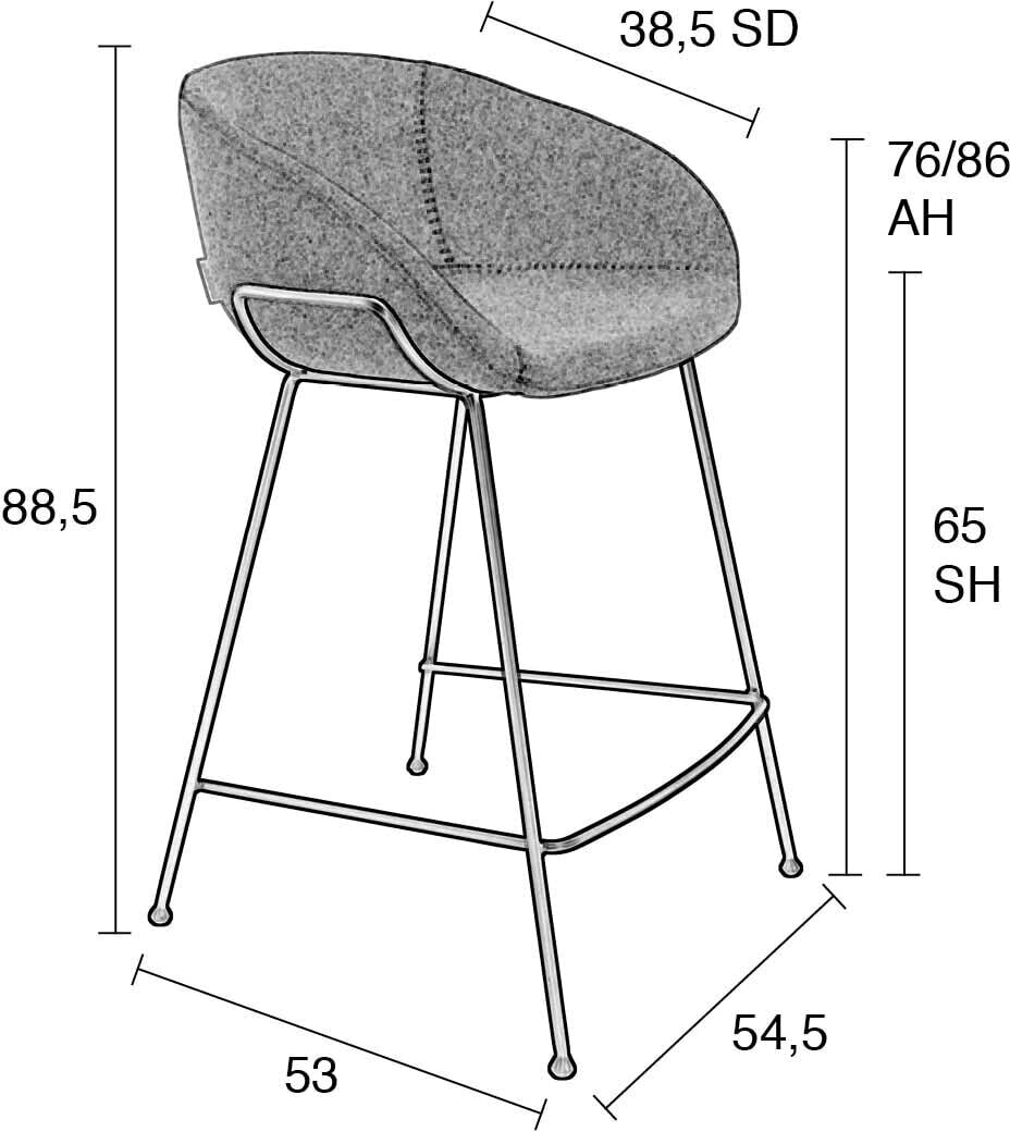 Zuiver Barstoel 'Feston' Stof, kleur Grijs (zithoogte 65cm)