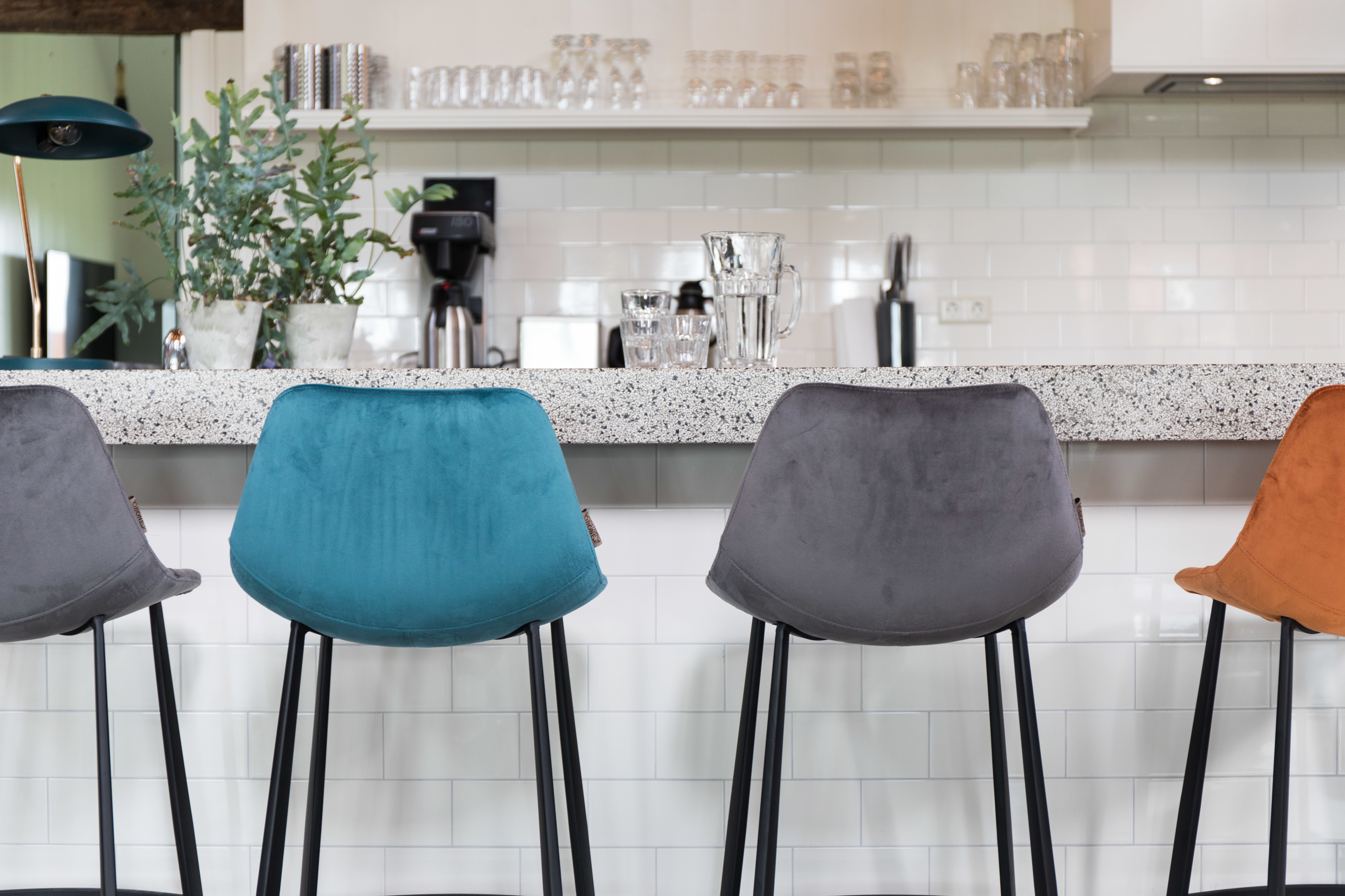 Dutchbone Barkruk 'Franky' Velvet (zithoogte 65cm), kleur Grijs
