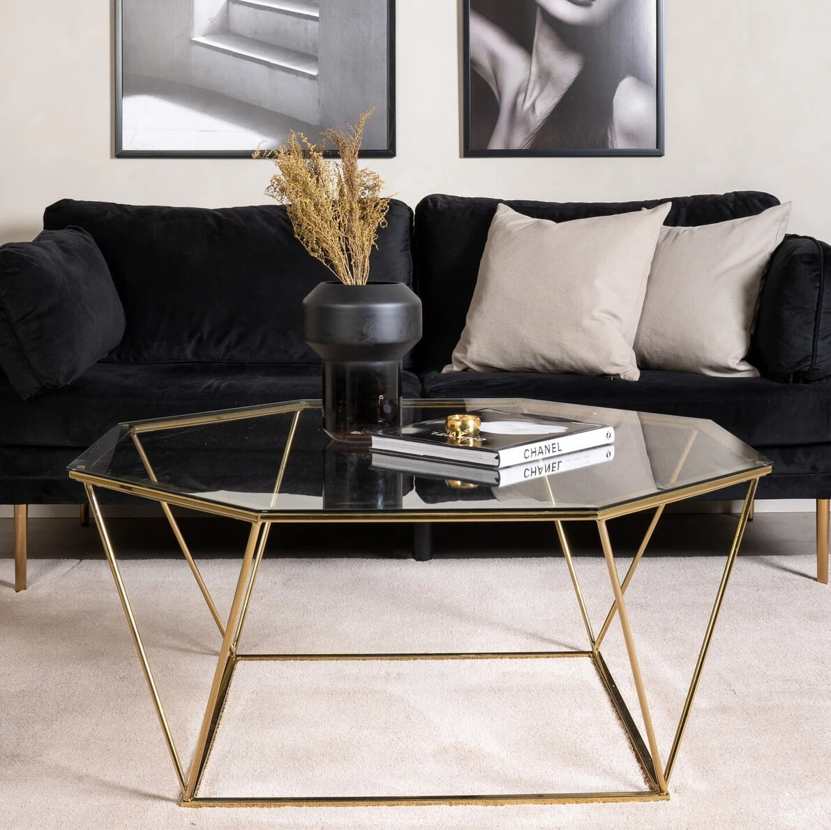 Nohr Salontafel 'Torrian' Glas, 100 x 100cm, kleur Goud