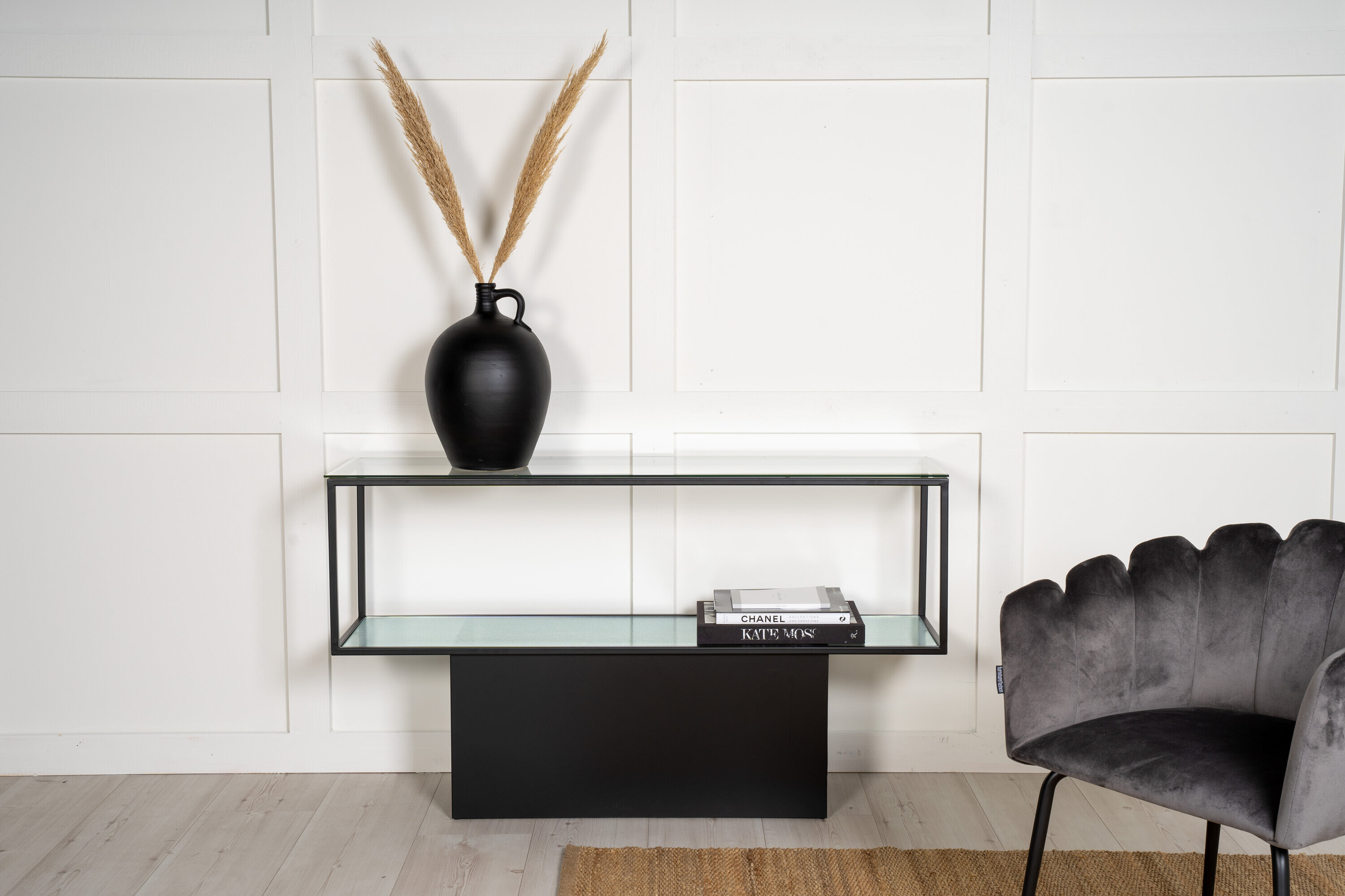 Nohr Sidetable 'Sheema' 130 x 35cm Glas met zwart metaal