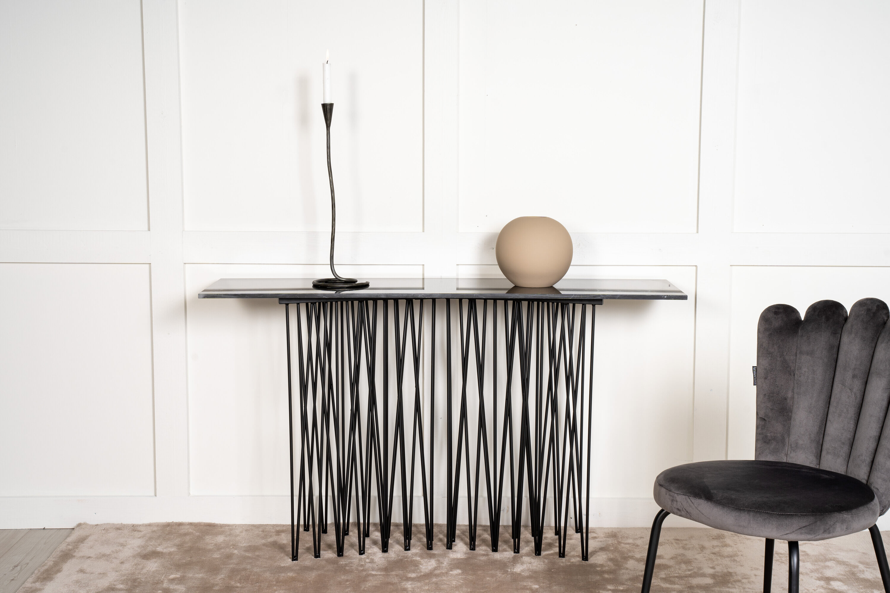 Nohr Sidetable Danni Marmerlook, 130cm - Zwart