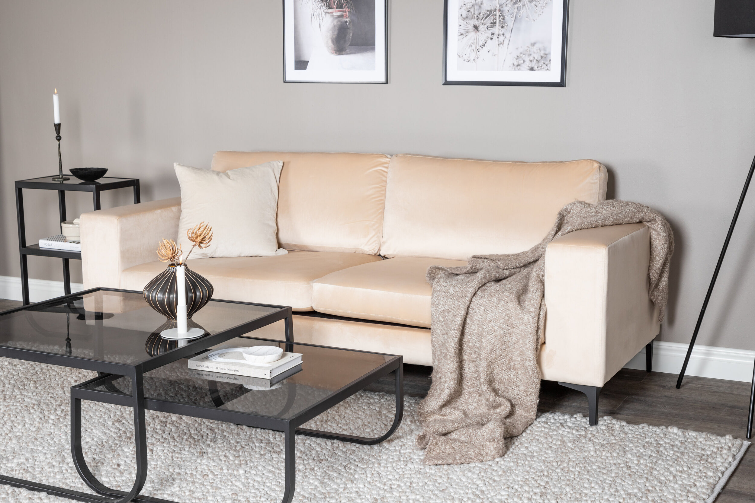 Nohr 3-zits Bank 'Laqueta' Velvet, kleur Beige