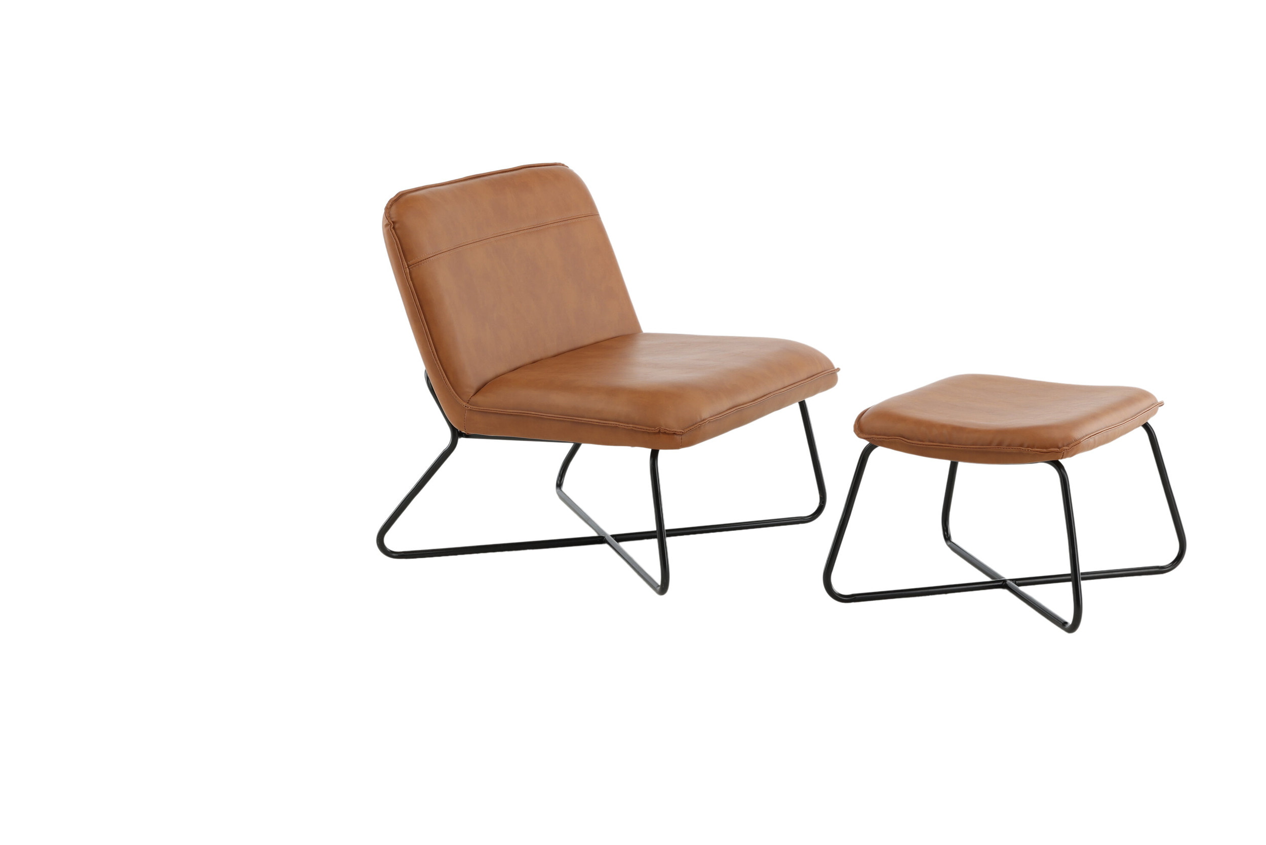 Nohr Fauteuil 'Bryony' Met voetenbank, Lederlook, kleur Cognac