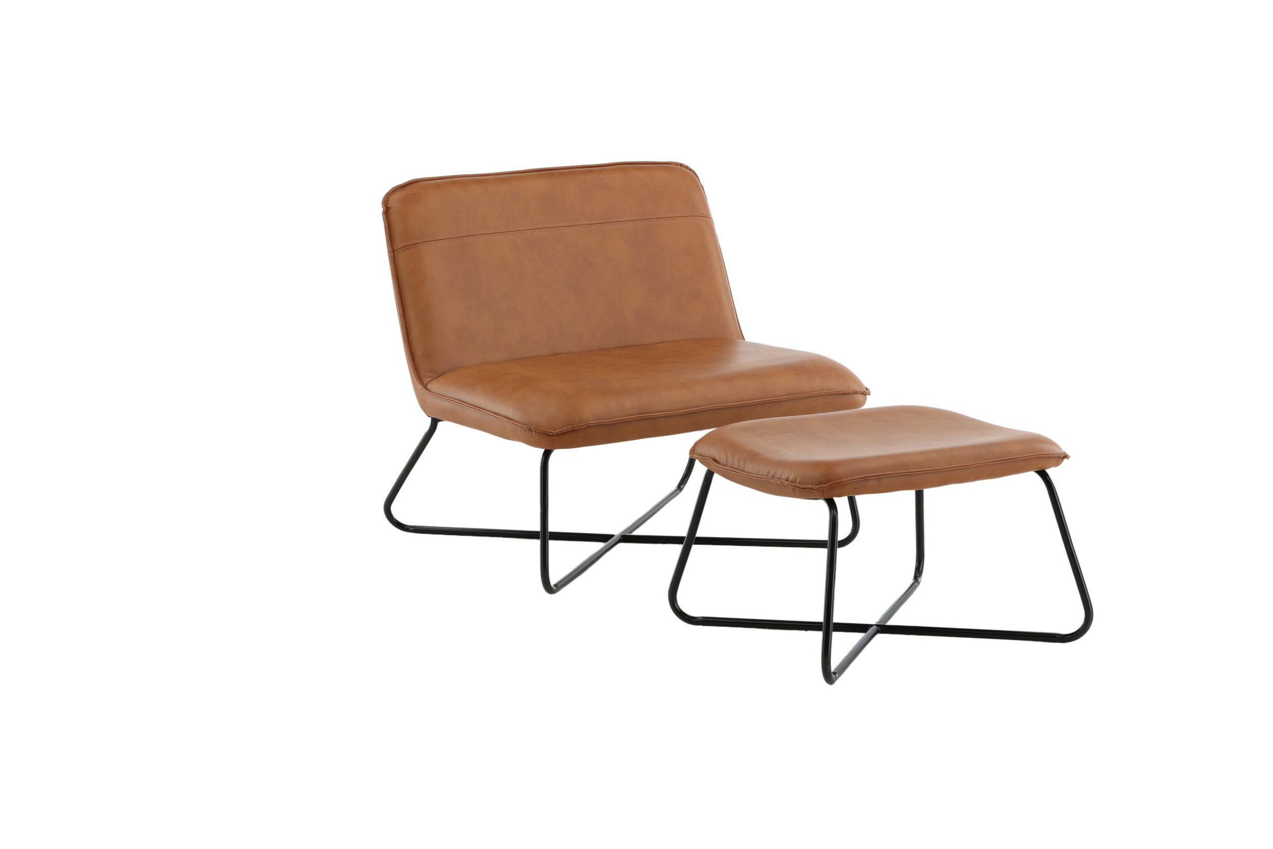 Nohr Fauteuil 'Bryony' Met voetenbank, Lederlook, kleur Cognac