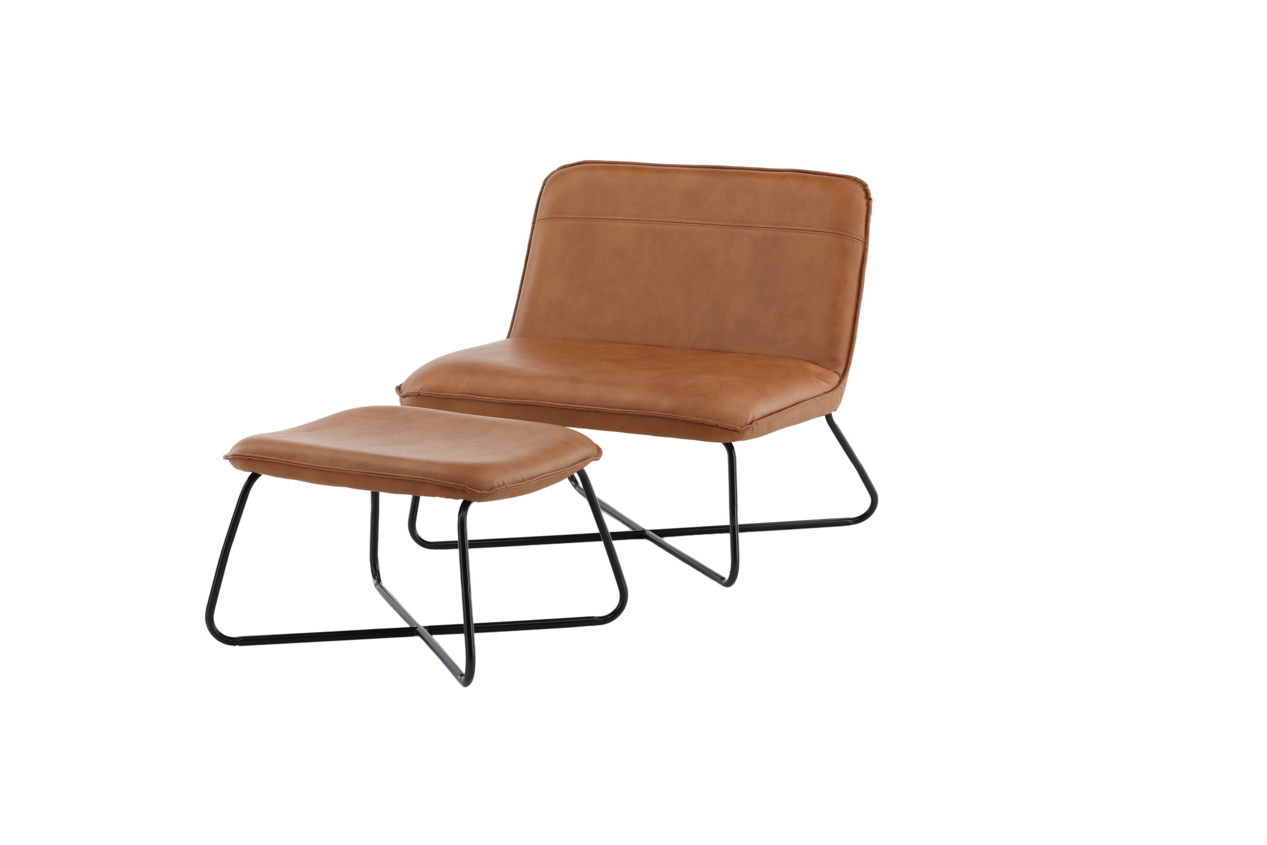 Nohr Fauteuil 'Bryony' Met voetenbank, Lederlook, kleur Cognac