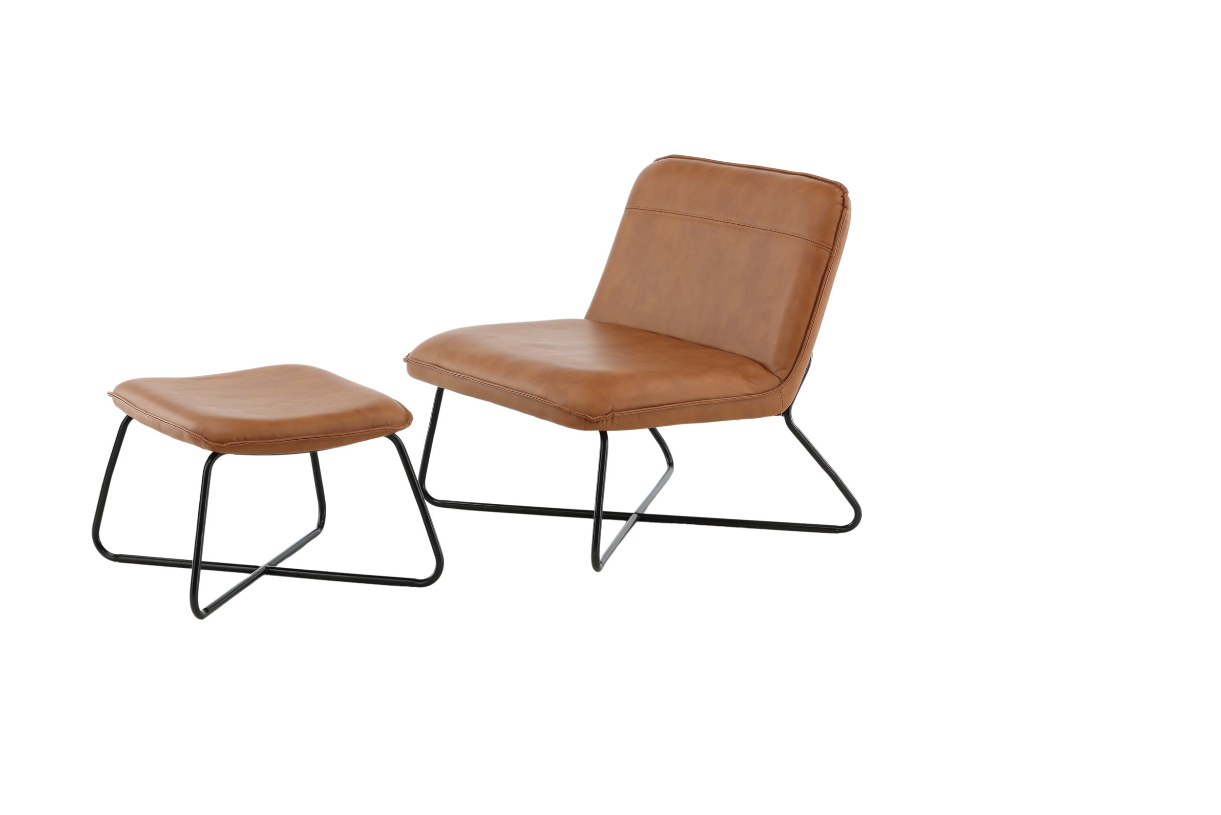Nohr Fauteuil 'Bryony' Met voetenbank, Lederlook, kleur Cognac