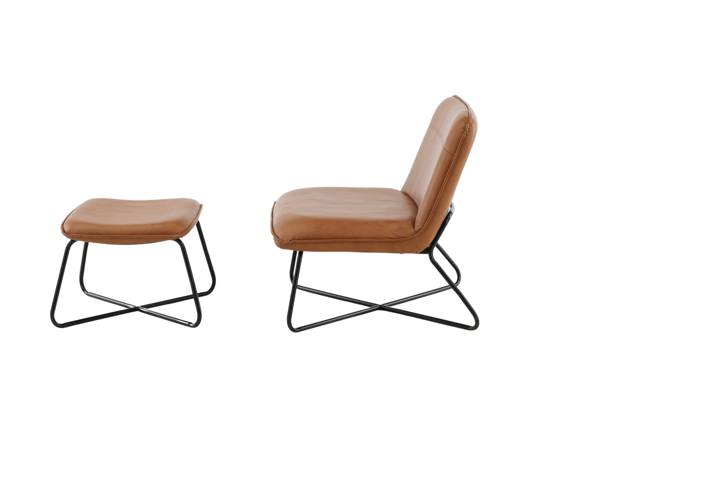 Nohr Fauteuil 'Bryony' Met voetenbank, Lederlook, kleur Cognac