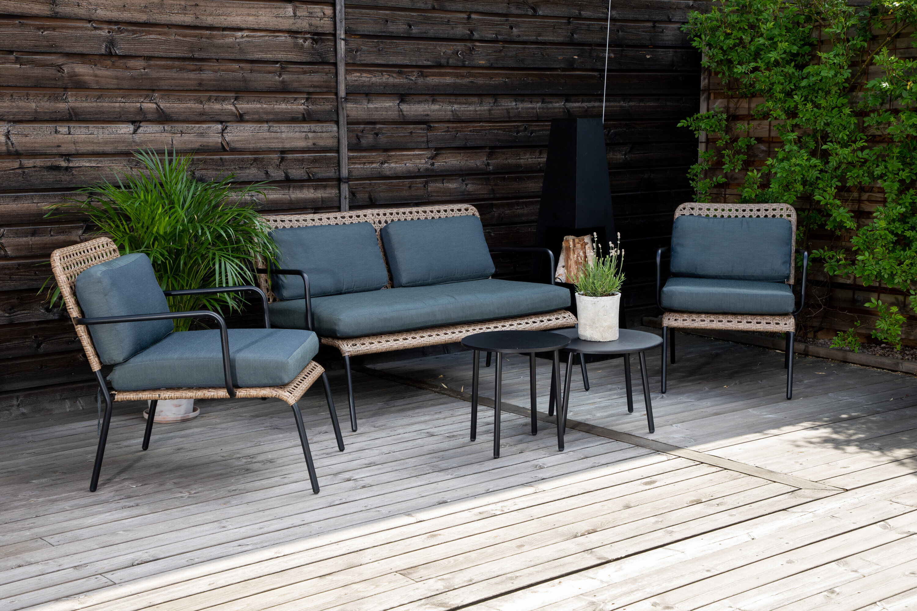 Nohr Loungeset Leontyne Met bank, 2 stoelen en tafels - Zwart