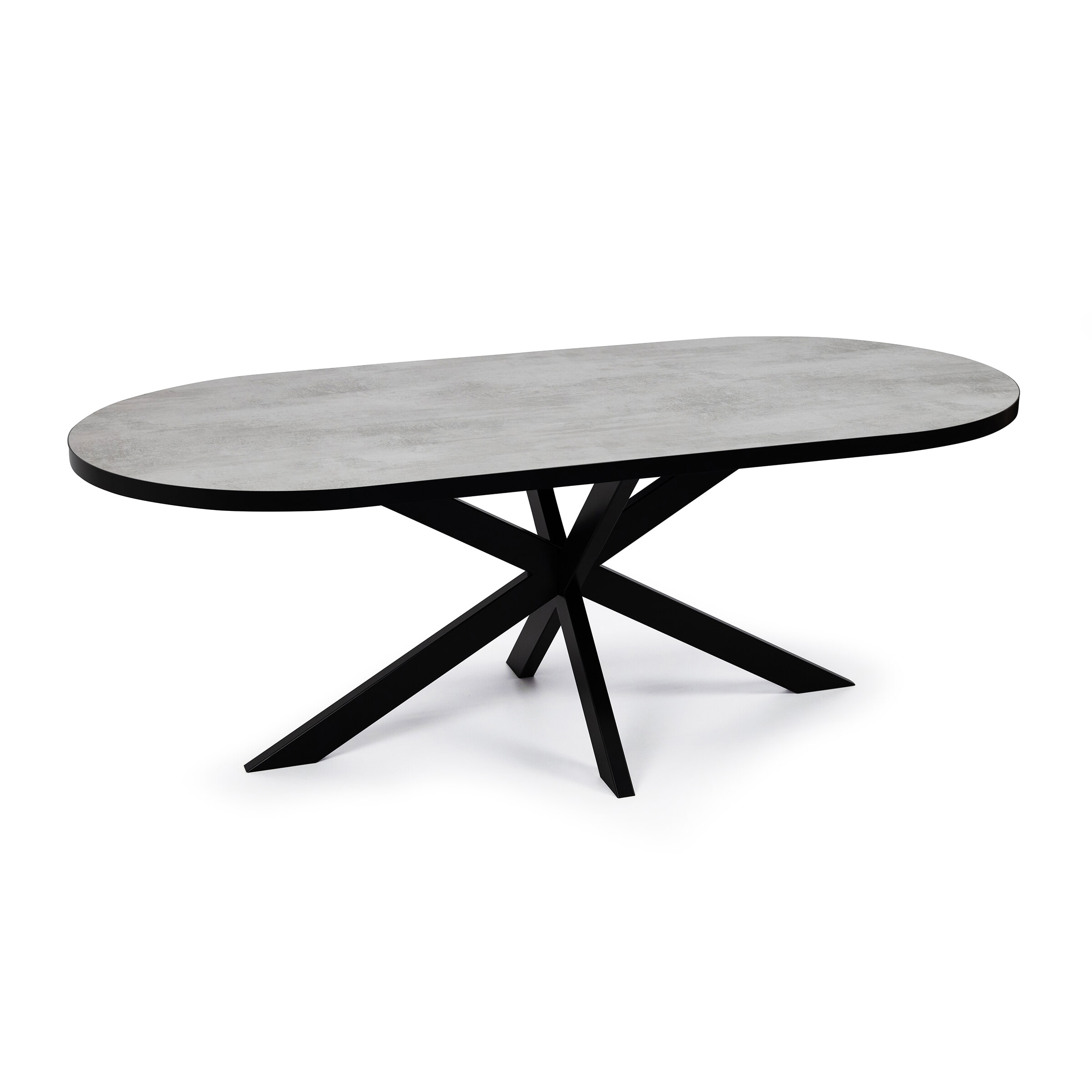 Stalux Plat Ovale eettafel 'Noud' 210 x 100cm, kleur zwart / beton