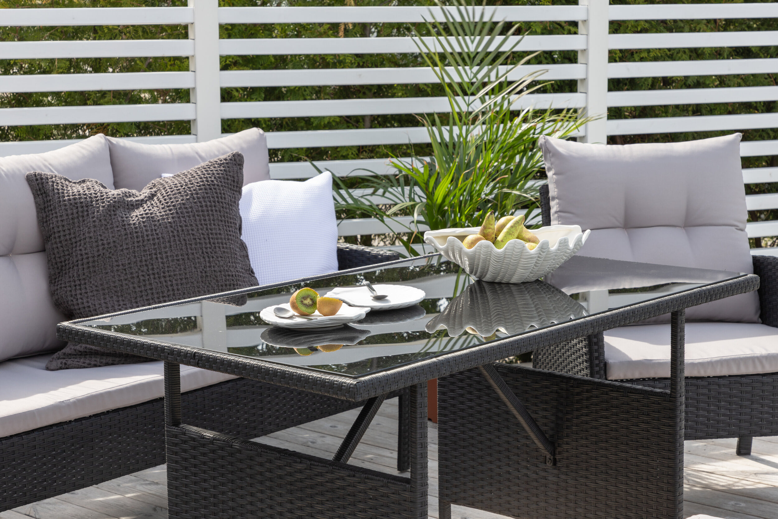 Nohr Loungeset 'Zeena' Met bank, tafel, 2 stoelen en krukjes, kleur Zwart/Grijs