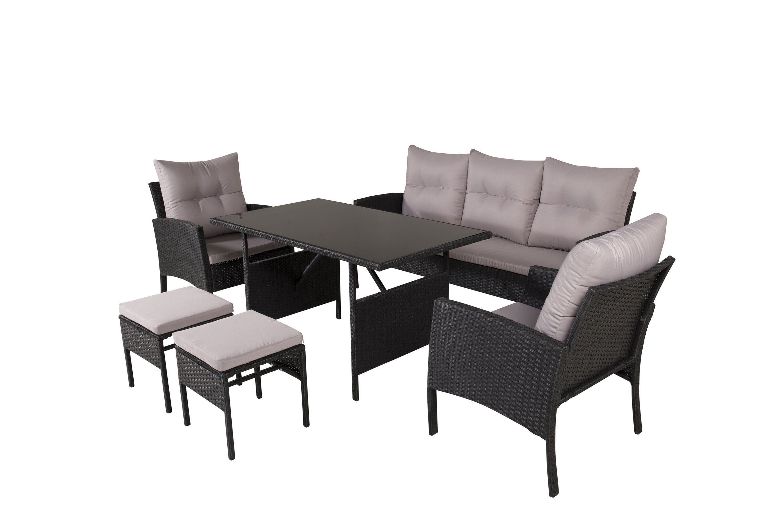 Nohr Loungeset 'Zeena' Met bank, tafel, 2 stoelen en krukjes, kleur Zwart/Grijs