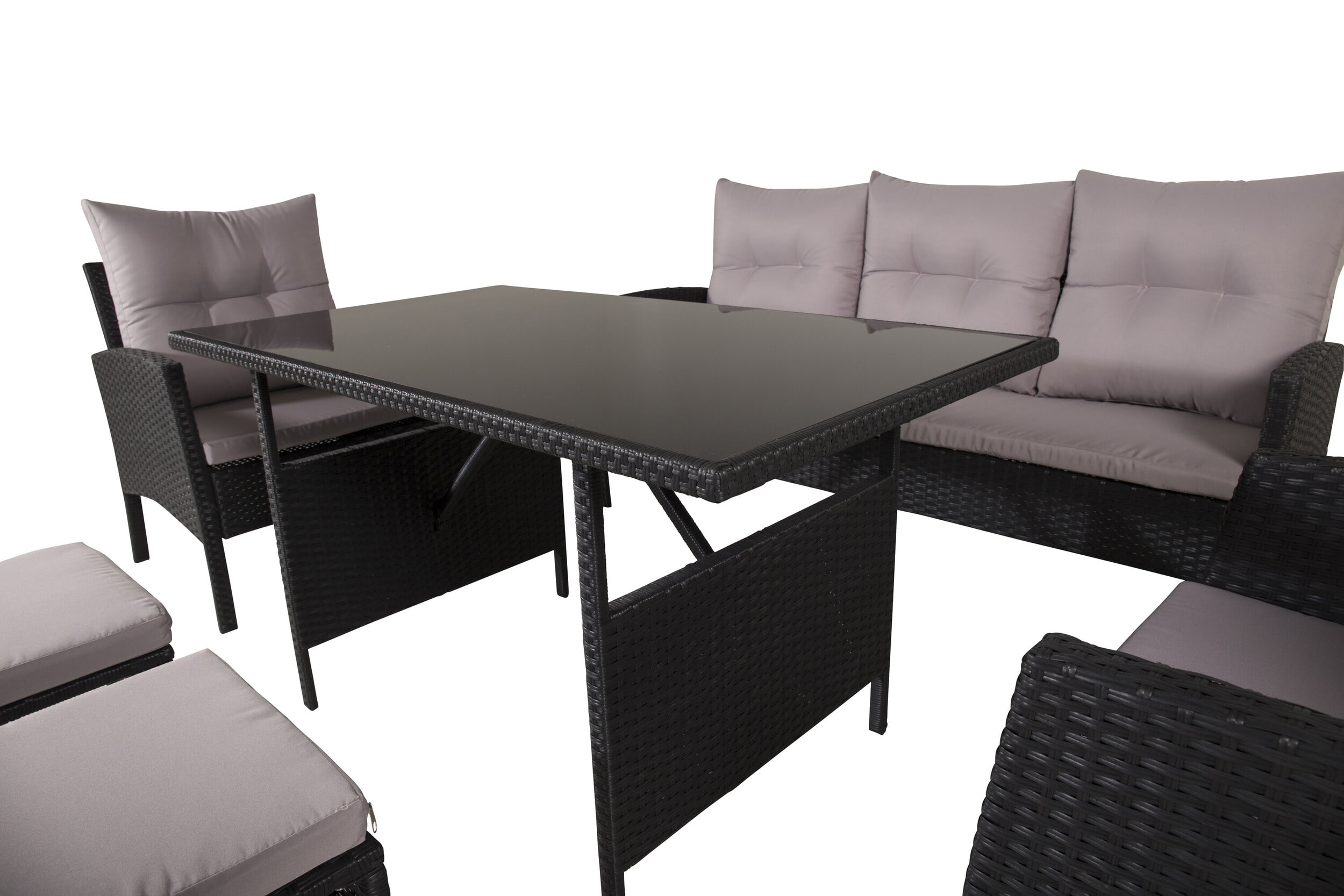 Nohr Loungeset 'Zeena' Met bank, tafel, 2 stoelen en krukjes, kleur Zwart/Grijs