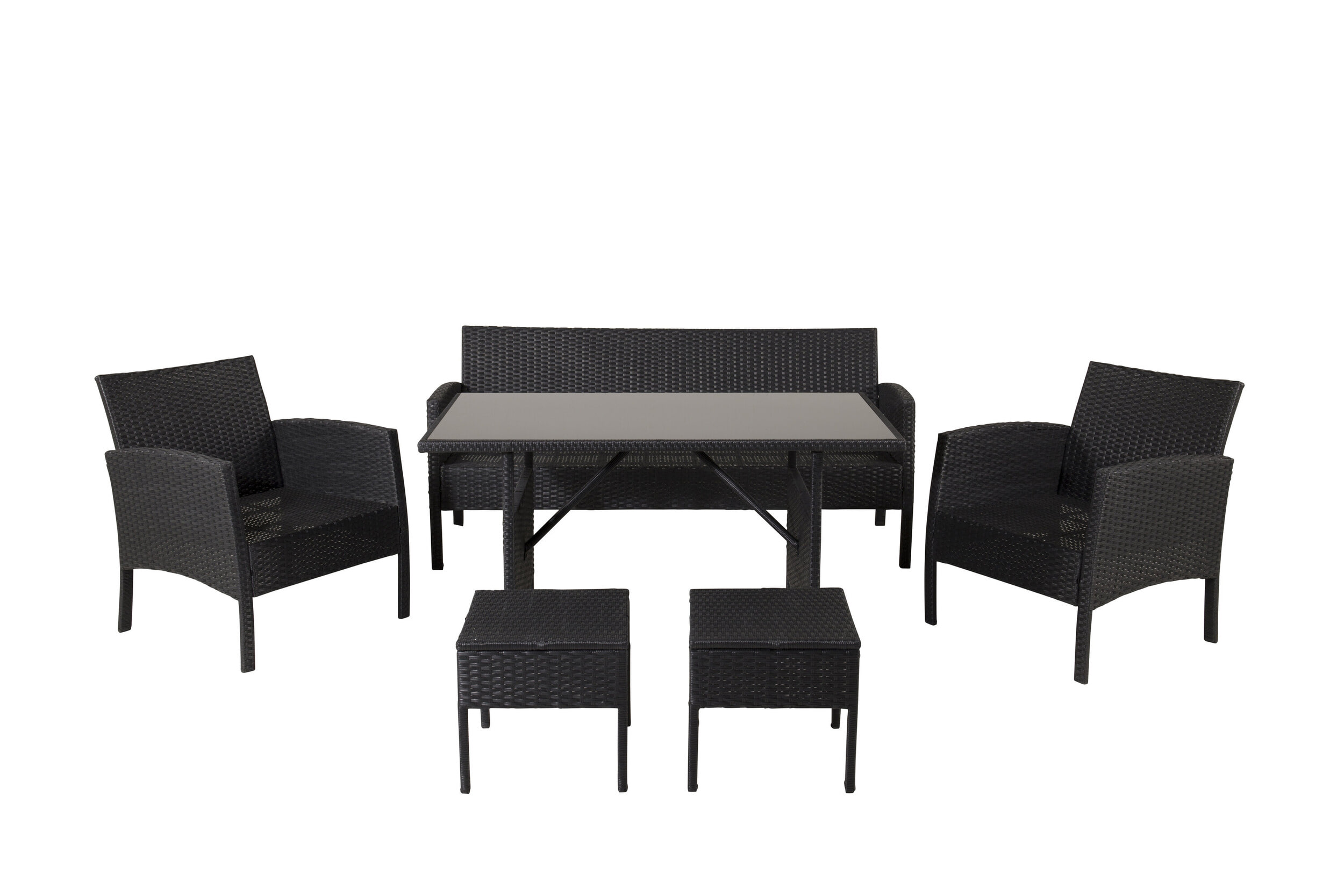 Nohr Loungeset 'Zeena' Met bank, tafel, 2 stoelen en krukjes, kleur Zwart/Grijs