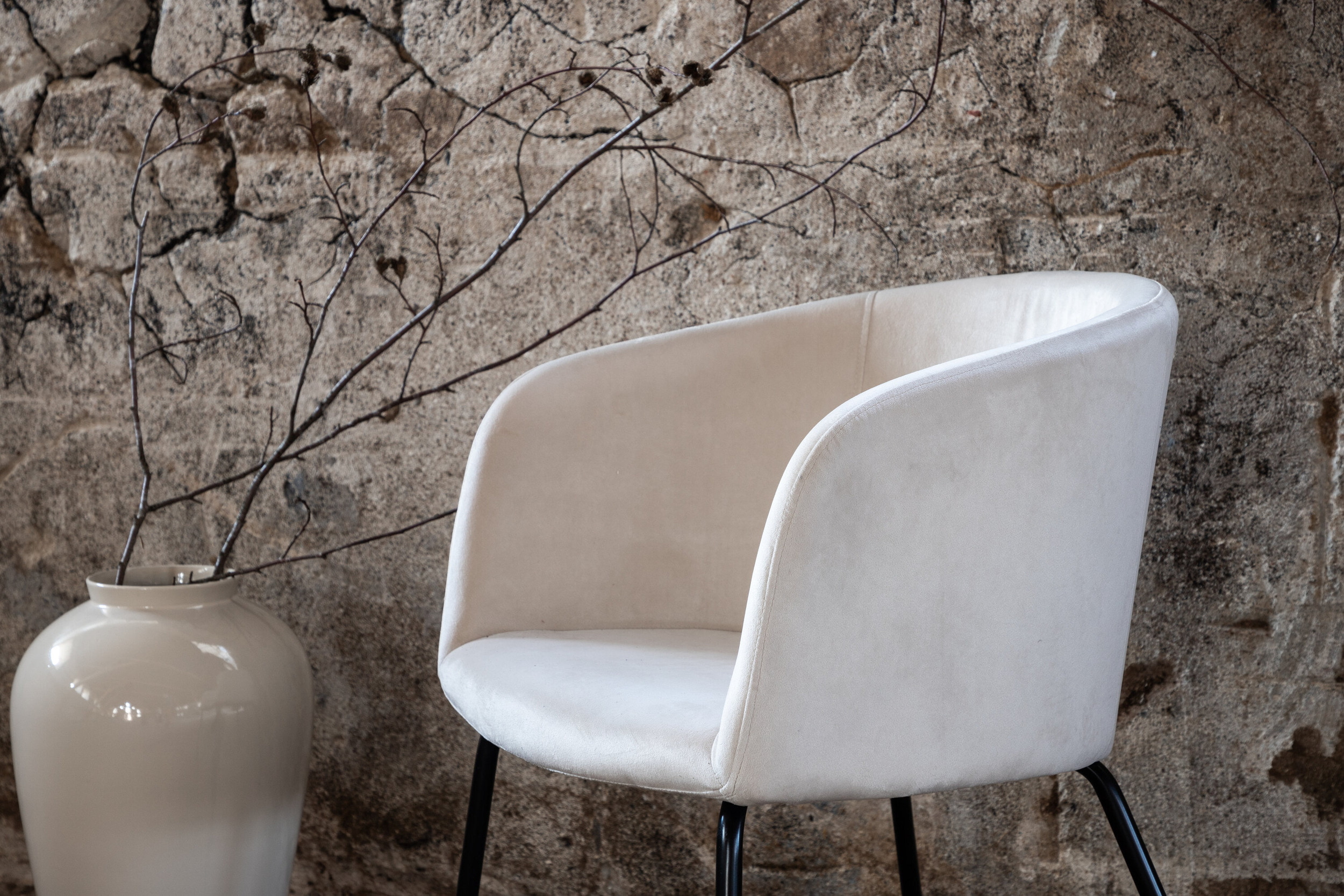 Nohr Eetkamerstoel 'Karna' Velvet, kleur Crème