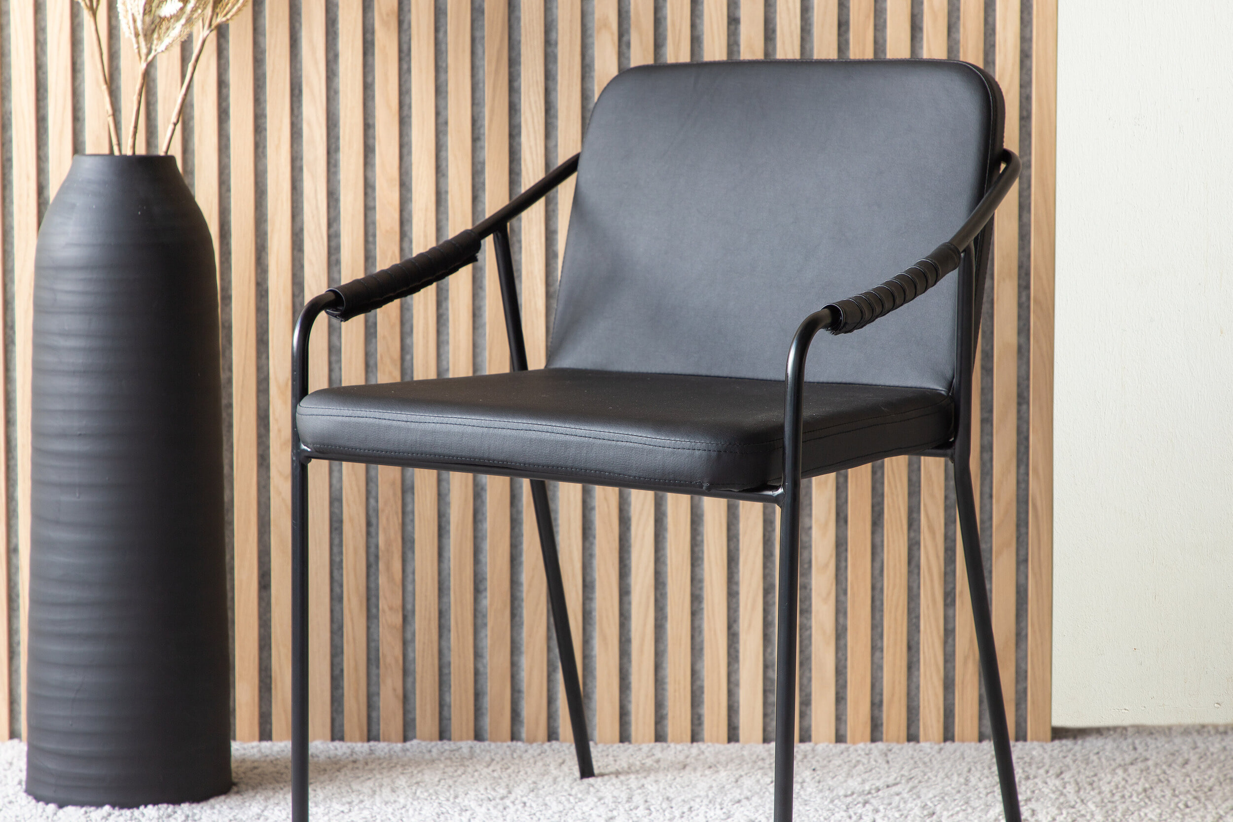 Nohr Eetkamerstoel 'Prescott' Lederlook, kleur Zwart