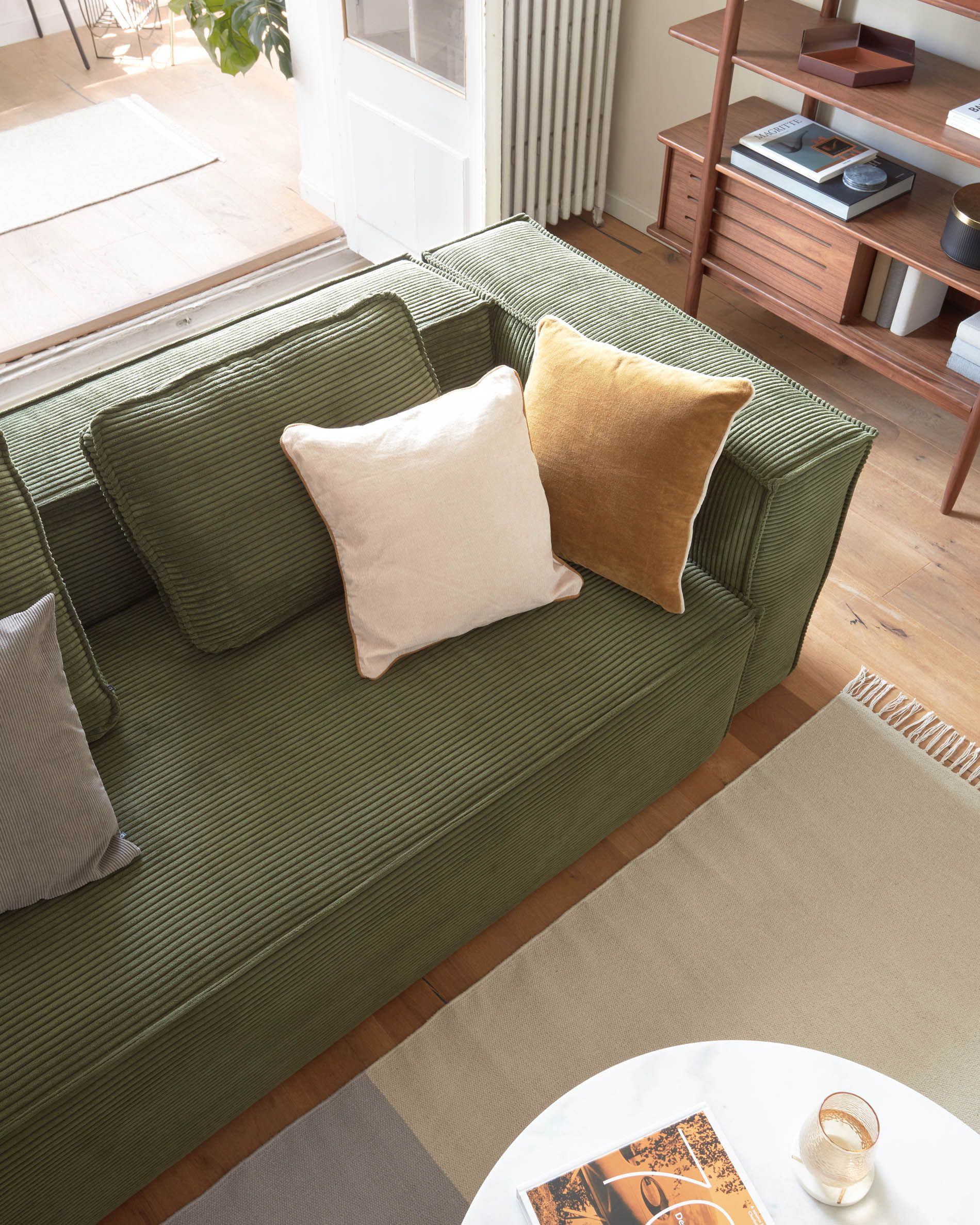 Kave Home Kussen 'Blok' 40 x 60cm, Rib, kleur Donkergroen