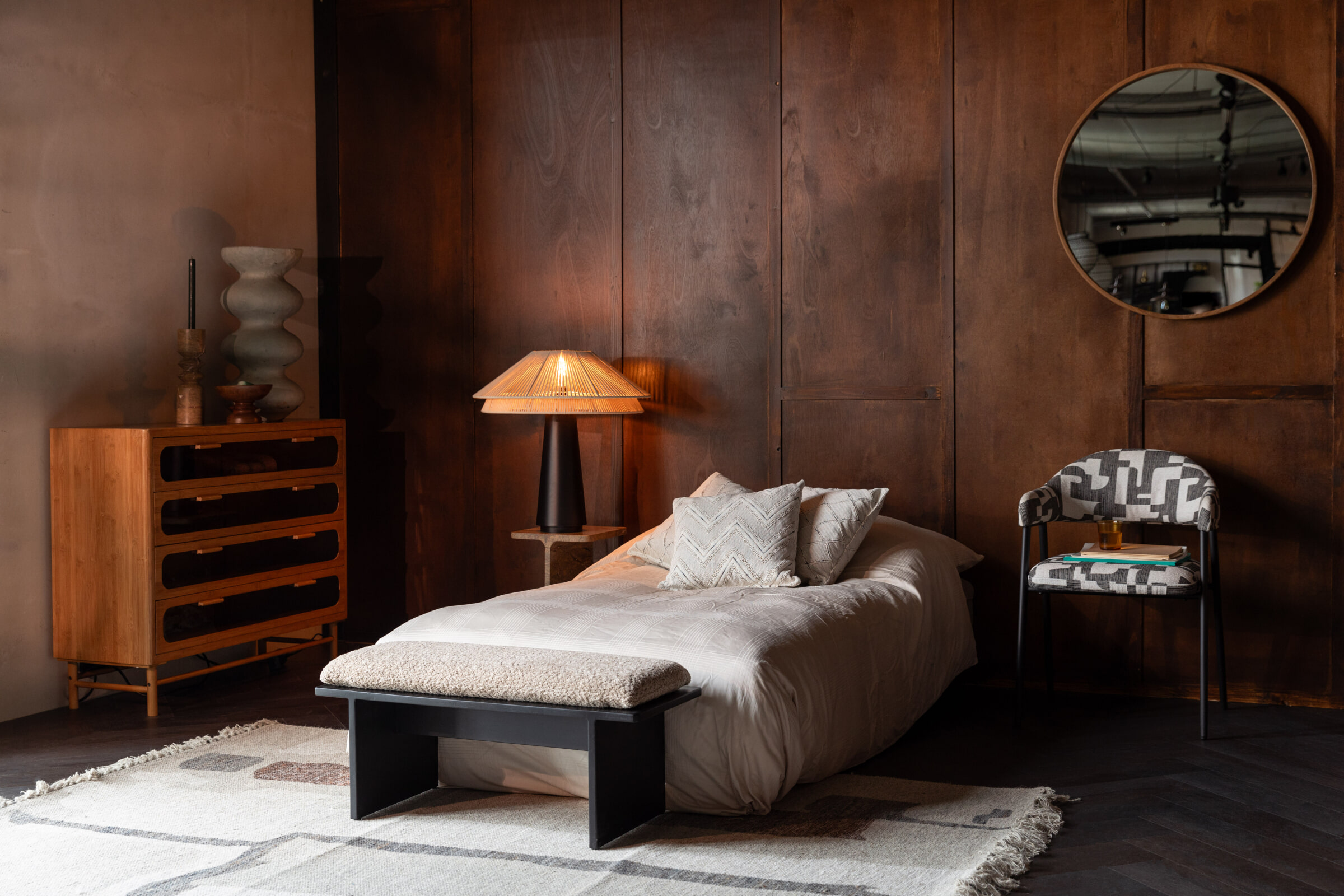 Dutchbone Halbank 'Shiho' Rubberhout en Bouclé