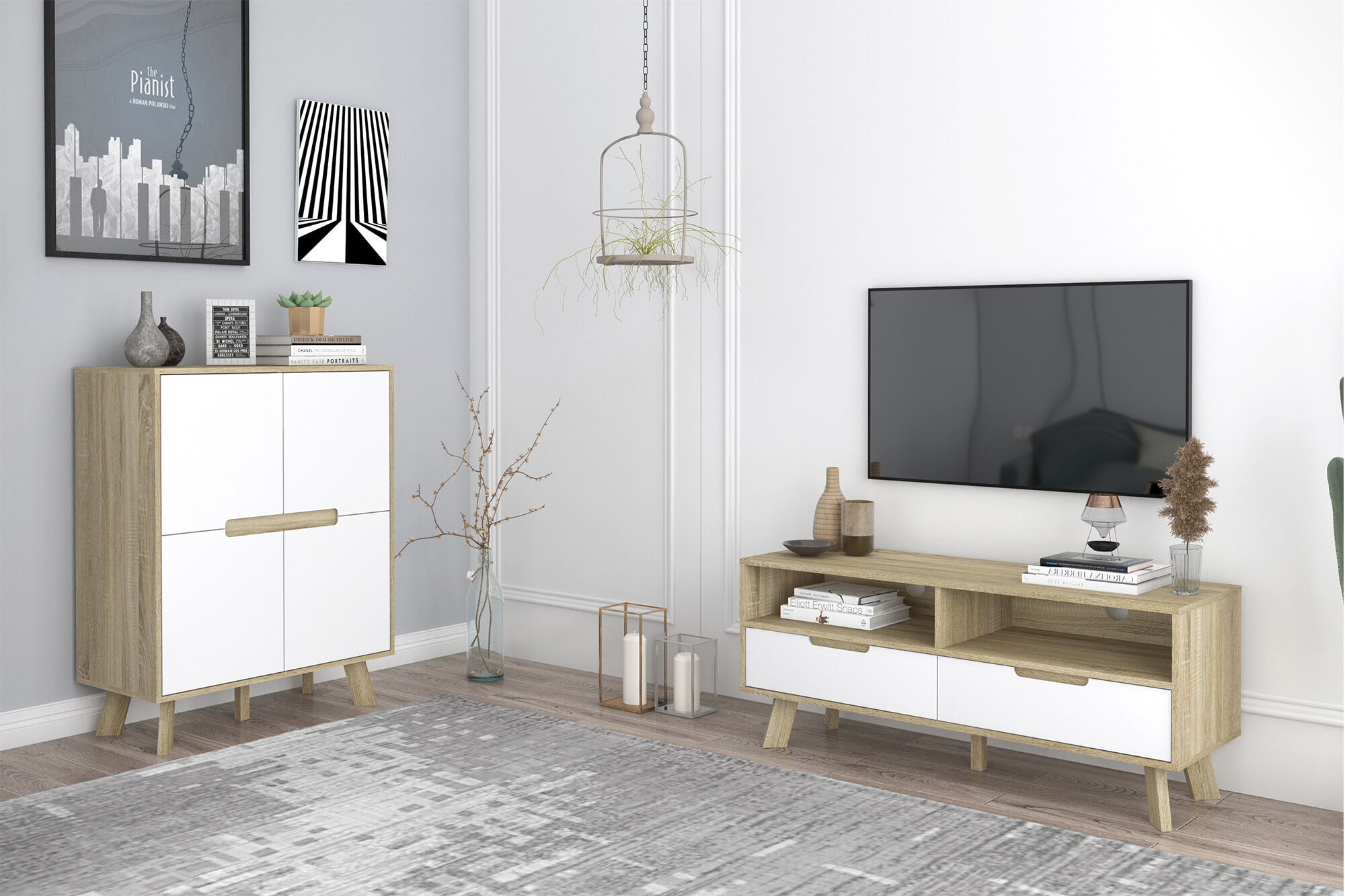 Artistiq TV-meubel 'Gonzalo' 140cm, kleur Naturel / Wit