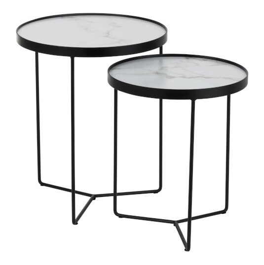 J-Line Ronde Bijzettafel 'Rudolphe' Set van 2 stuks, kleur Zwart / Wit Marmer, Ø45cm J-Line Ronde Bijzettafel 'Rudolphe' Set van 2 stuks, kleur Zwart / Wit Marmer, Ø45cm