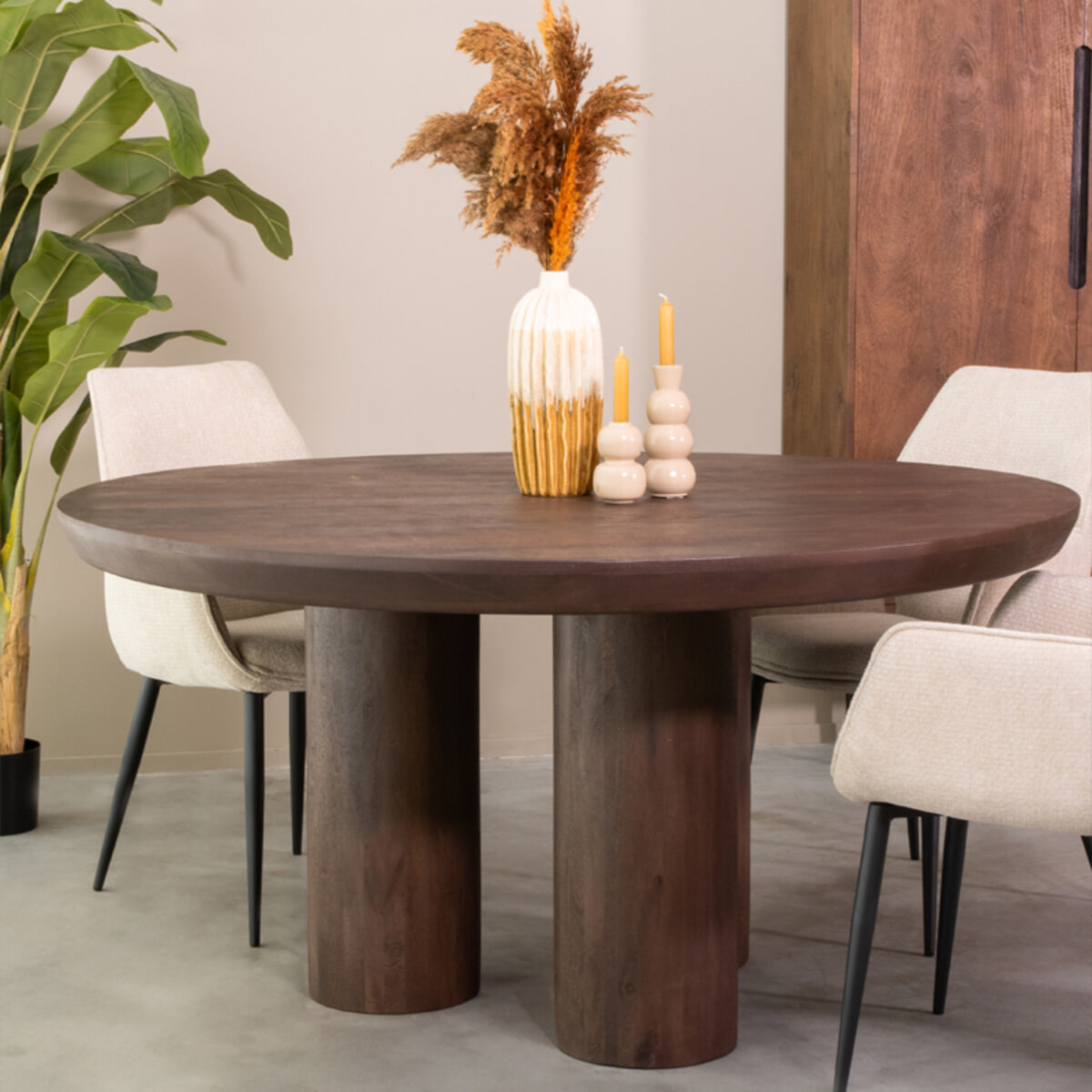 LABEL51 Ronde Eettafel 'Olly' Espresso Mangohout, 150cm