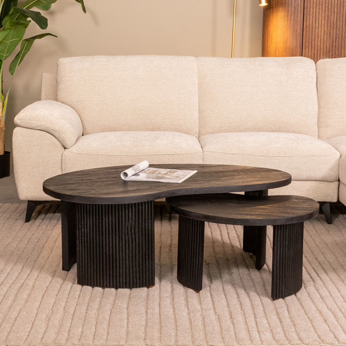 LABEL51 Organische Salontafel Timon Mangohout, Set van 2 stuks - Zwart