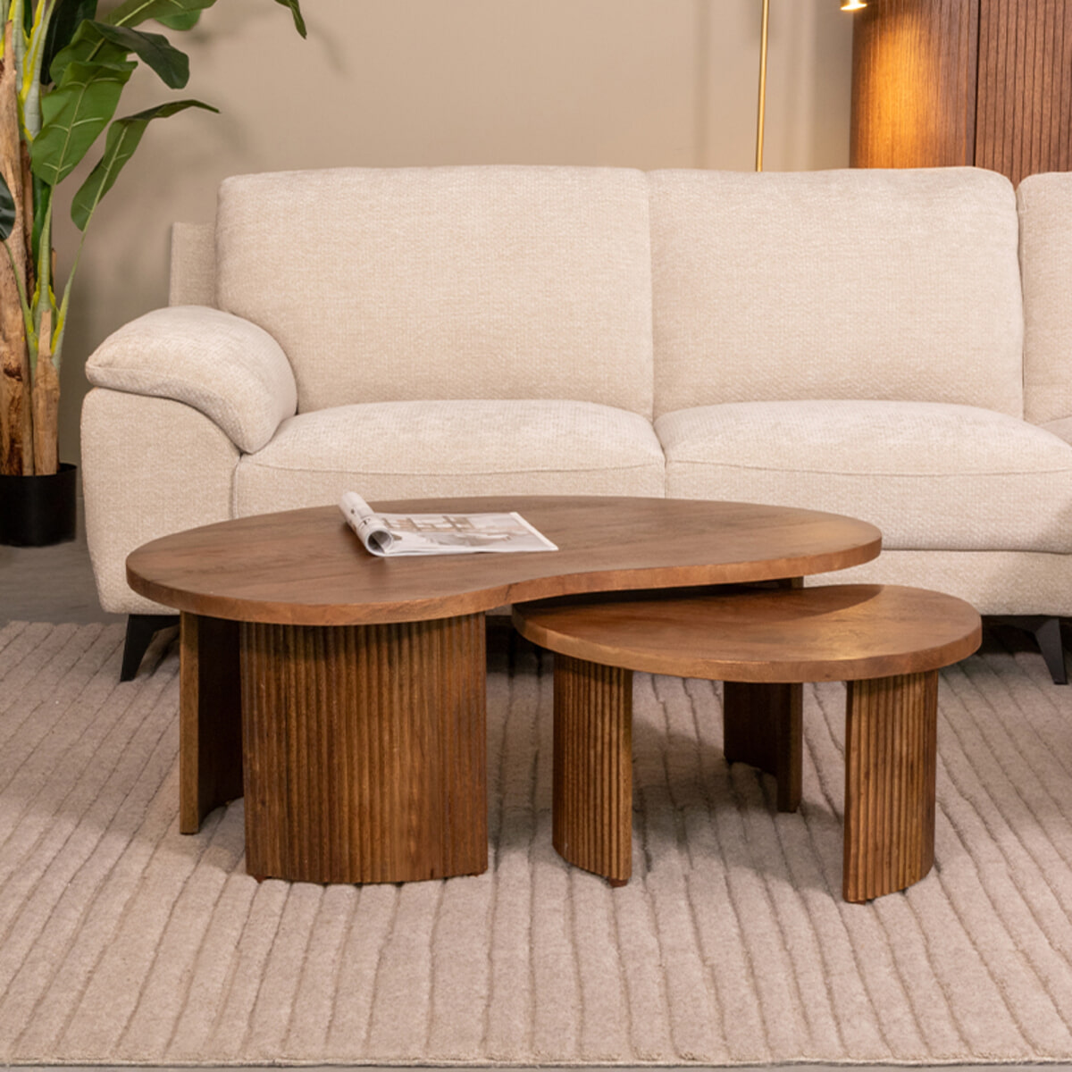 LABEL51 Organische Salontafel Timon Mangohout, Set van 2 stuks - Naturel