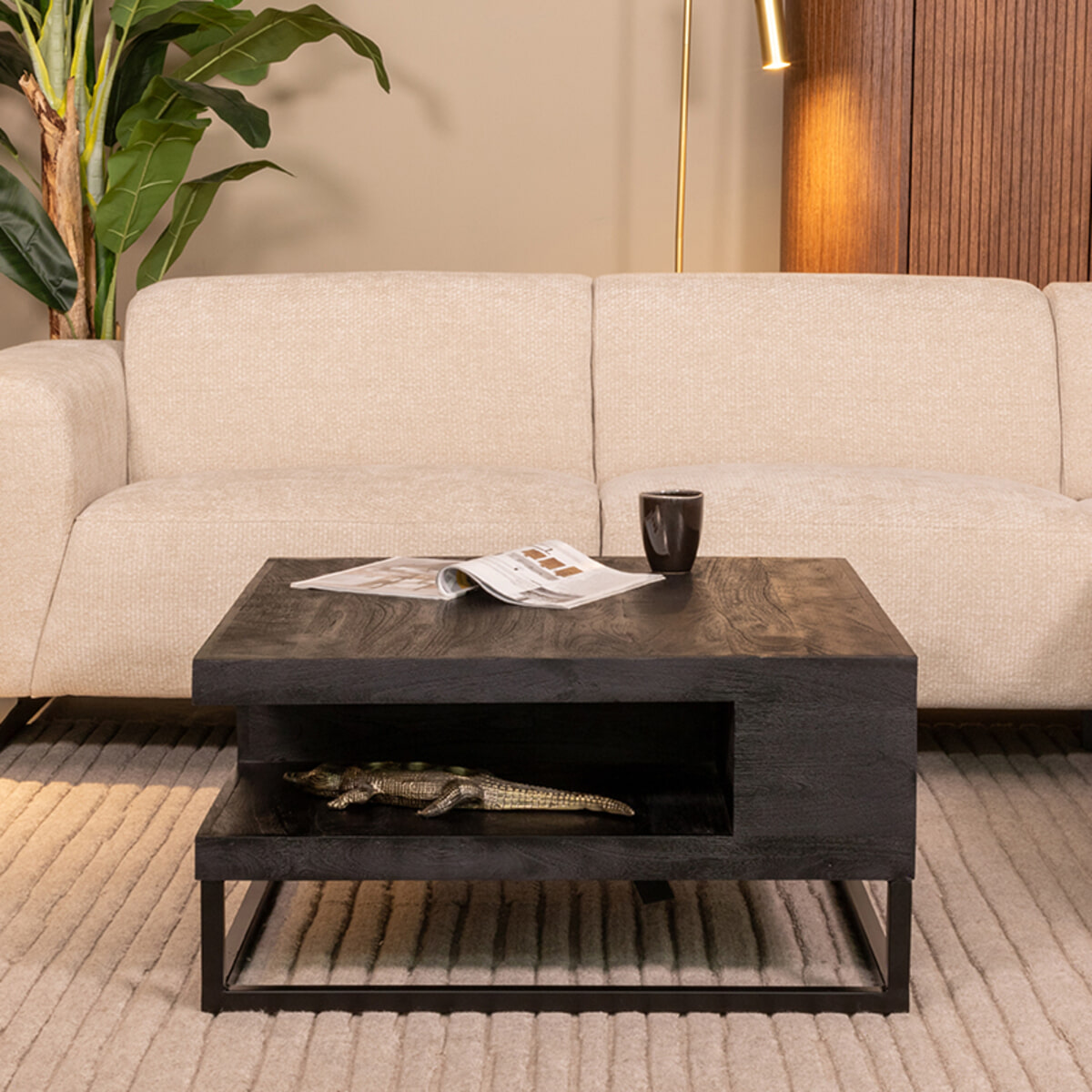 LABEL51 Salontafel Cube Mangohout, 80 x 80cm - Zwart