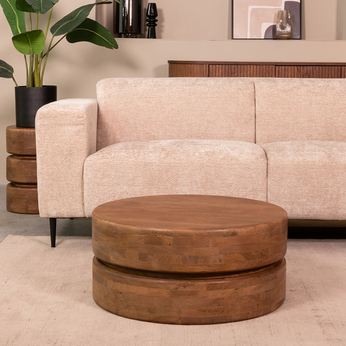 LABEL51 Ronde Salontafel Milly Naturel Mangohout, 70cm