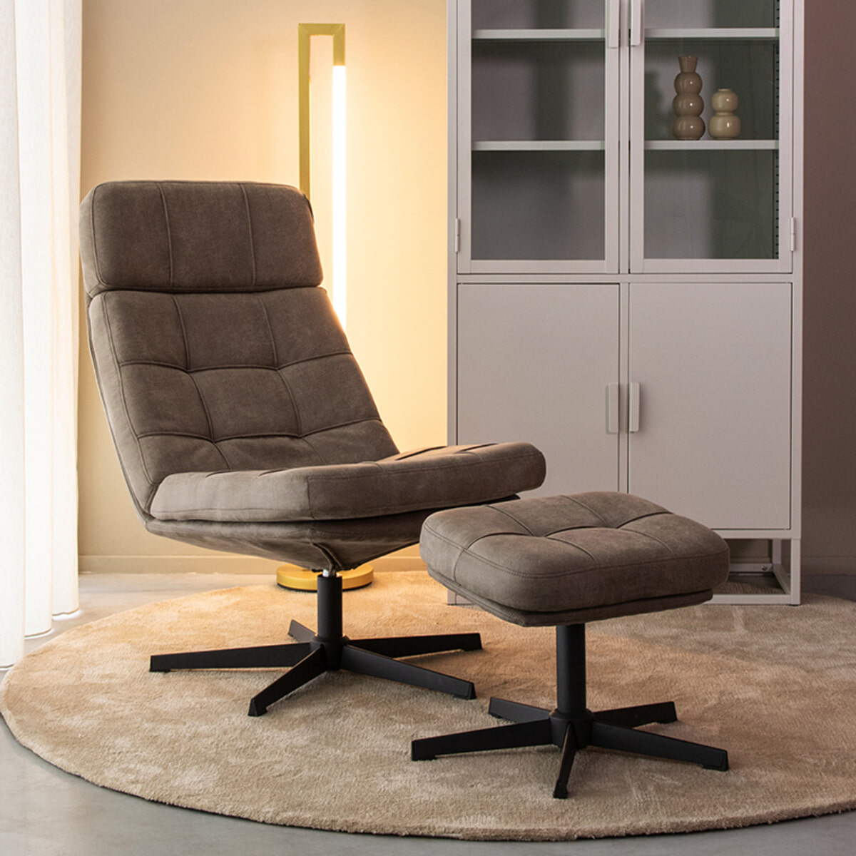 LABEL51 Draaifauteuil Alvar Met hocker, Micro suede - Taupe